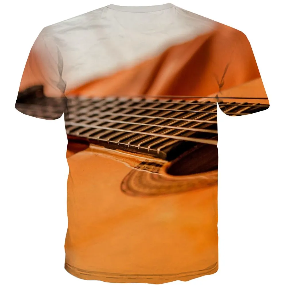 Guitar T-shirt Men Music Tshirts Cool Wooden T-shirts 3d Metal Tshirts Casual