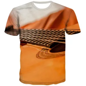 Guitar T-shirt Men Music Tshirts Cool Wooden T-shirts 3d Metal Tshirts Casual