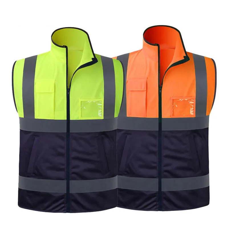 High Visibility Reflective Safety Vest with Front Zipper hi-vis Workwear Vest with Multi Pockets