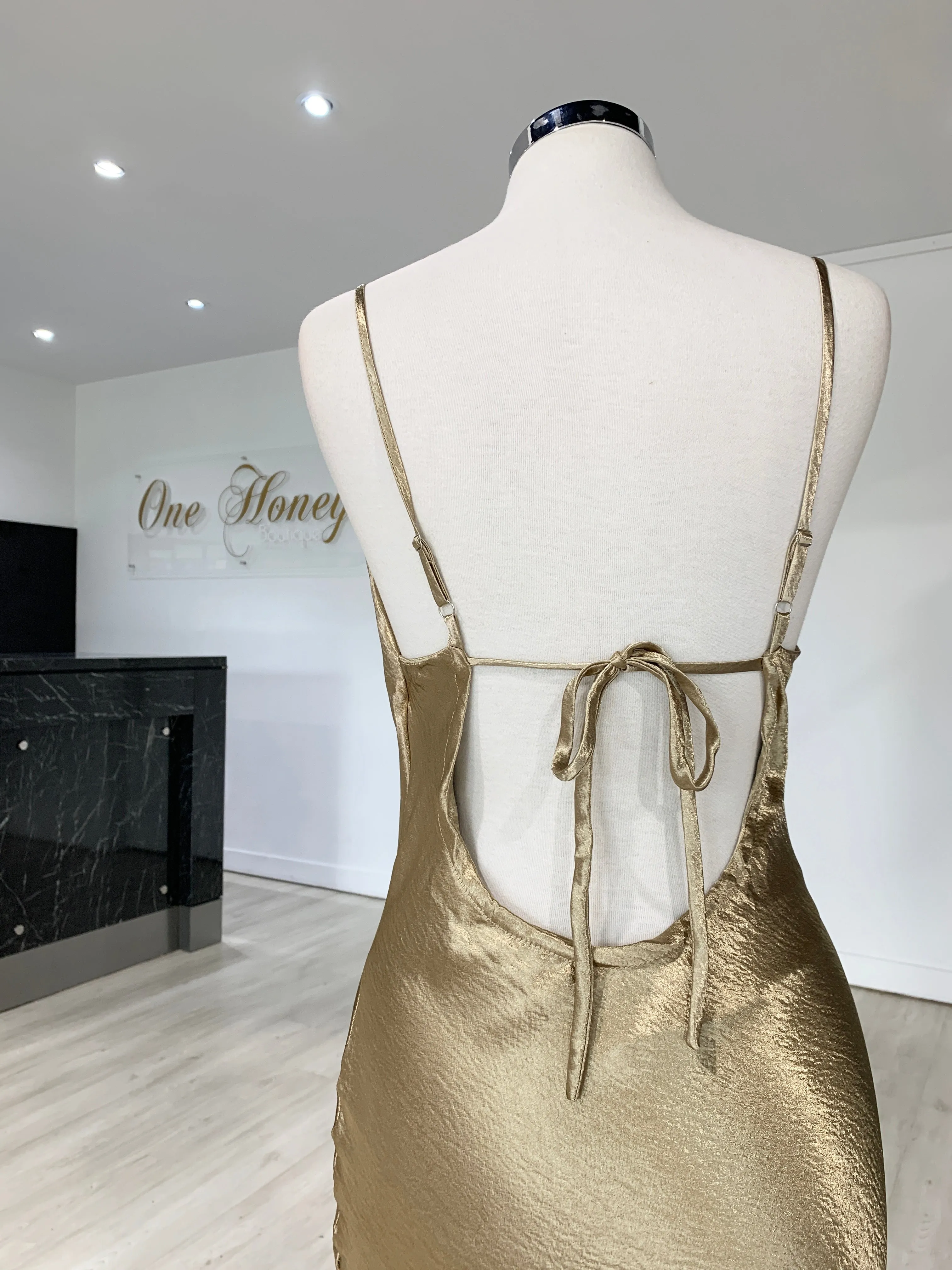 Honey Couture EVELYN Gold Silky Slip Formal Dress