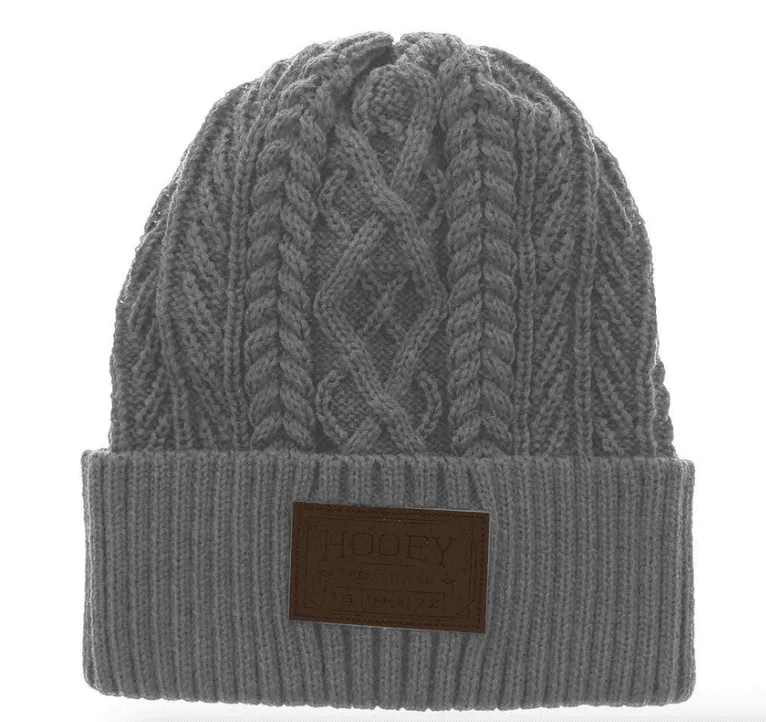 Hooey Women's Beanie Grey Brown Leather Mercantile Patch 2052GY