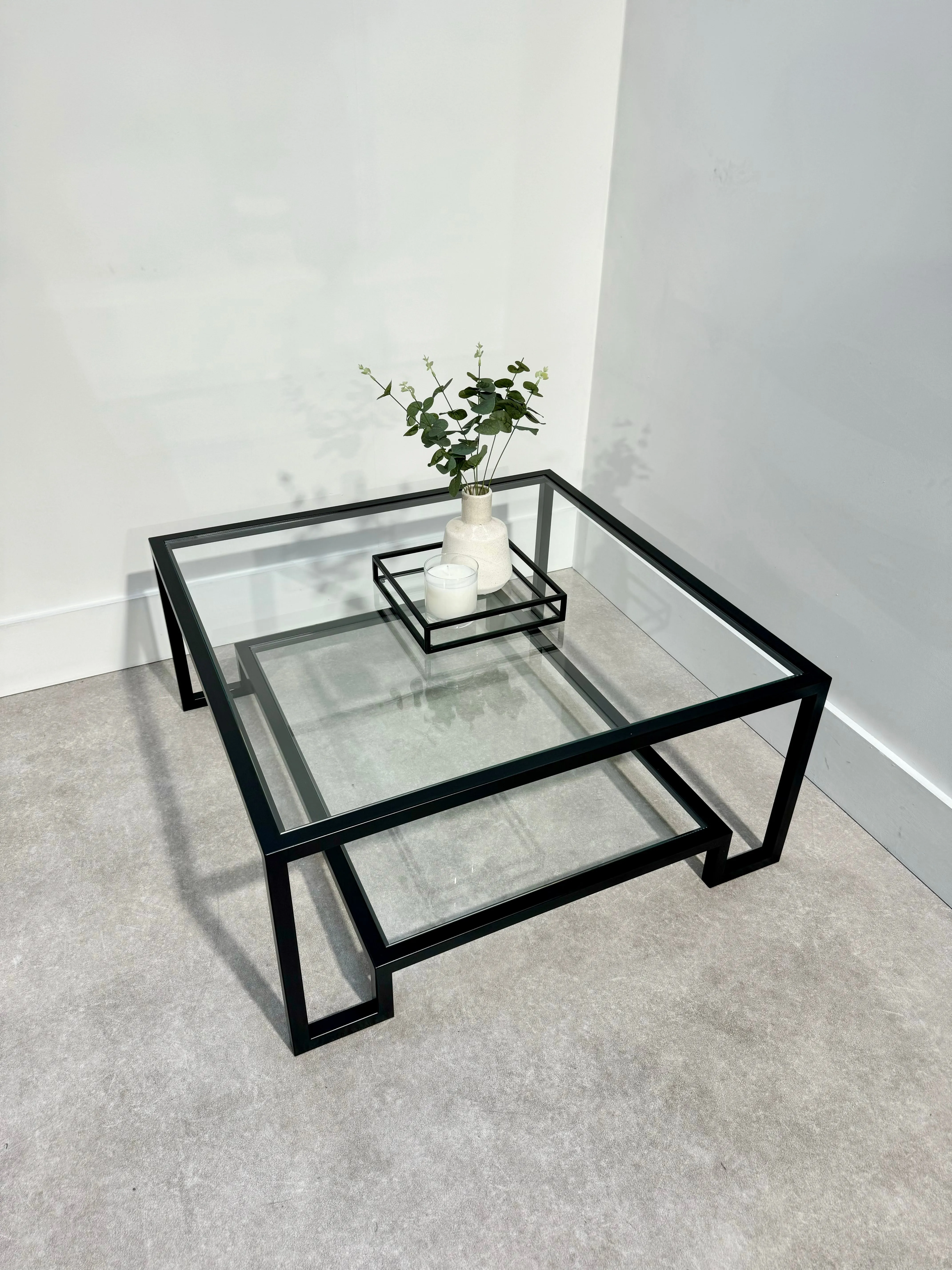 Hudson Square Glass Metal Coffee Table - Black