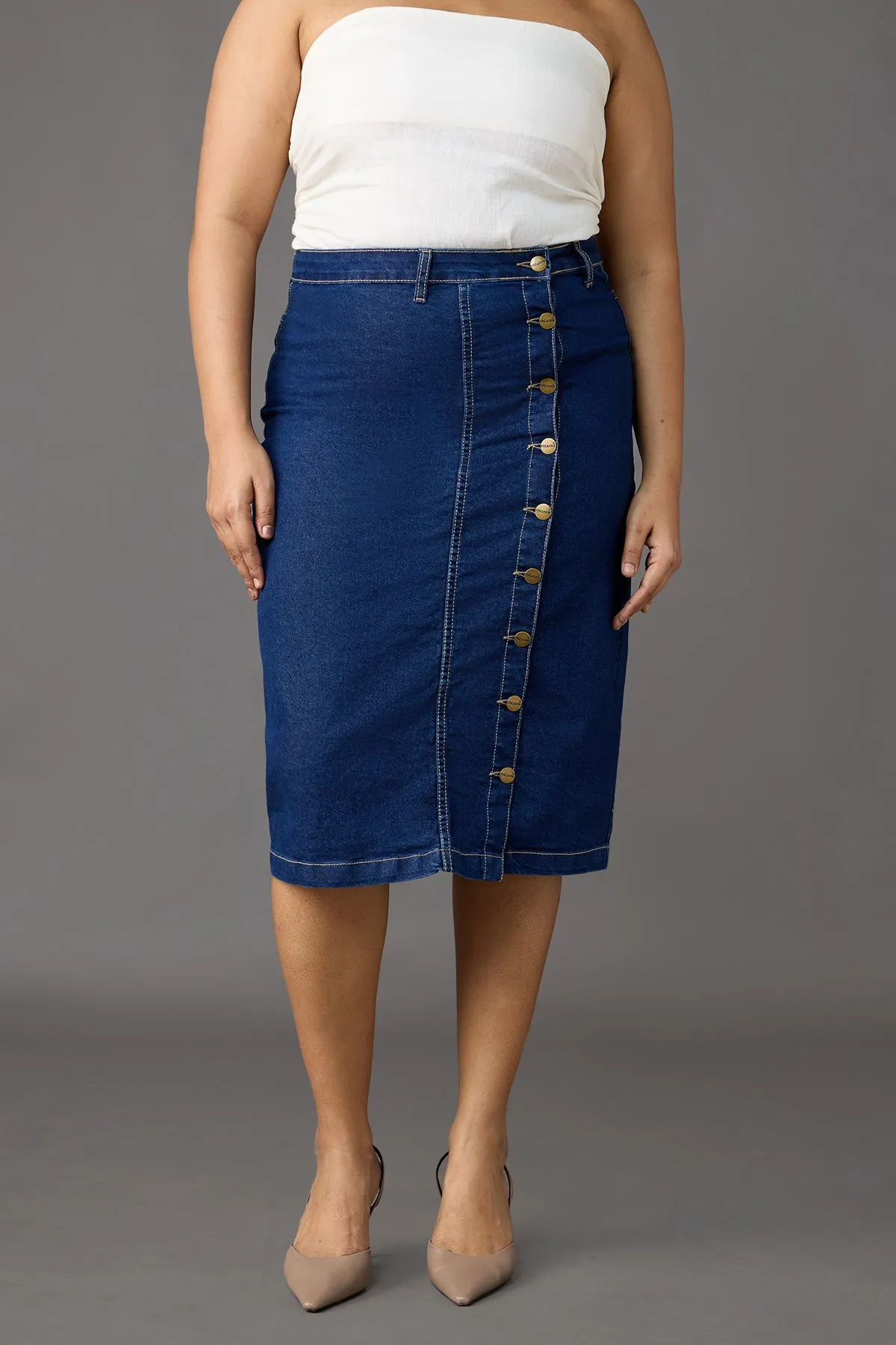 Indigo Impact Midi Curve Bodycon Skirt