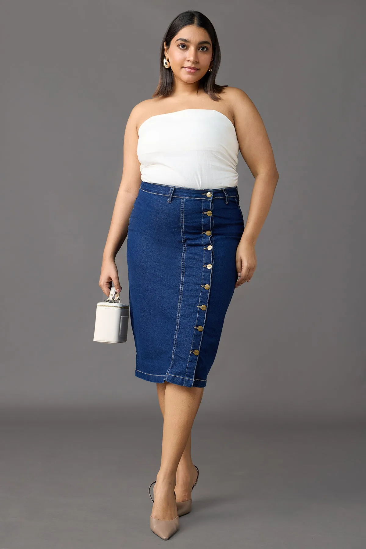 Indigo Impact Midi Curve Bodycon Skirt