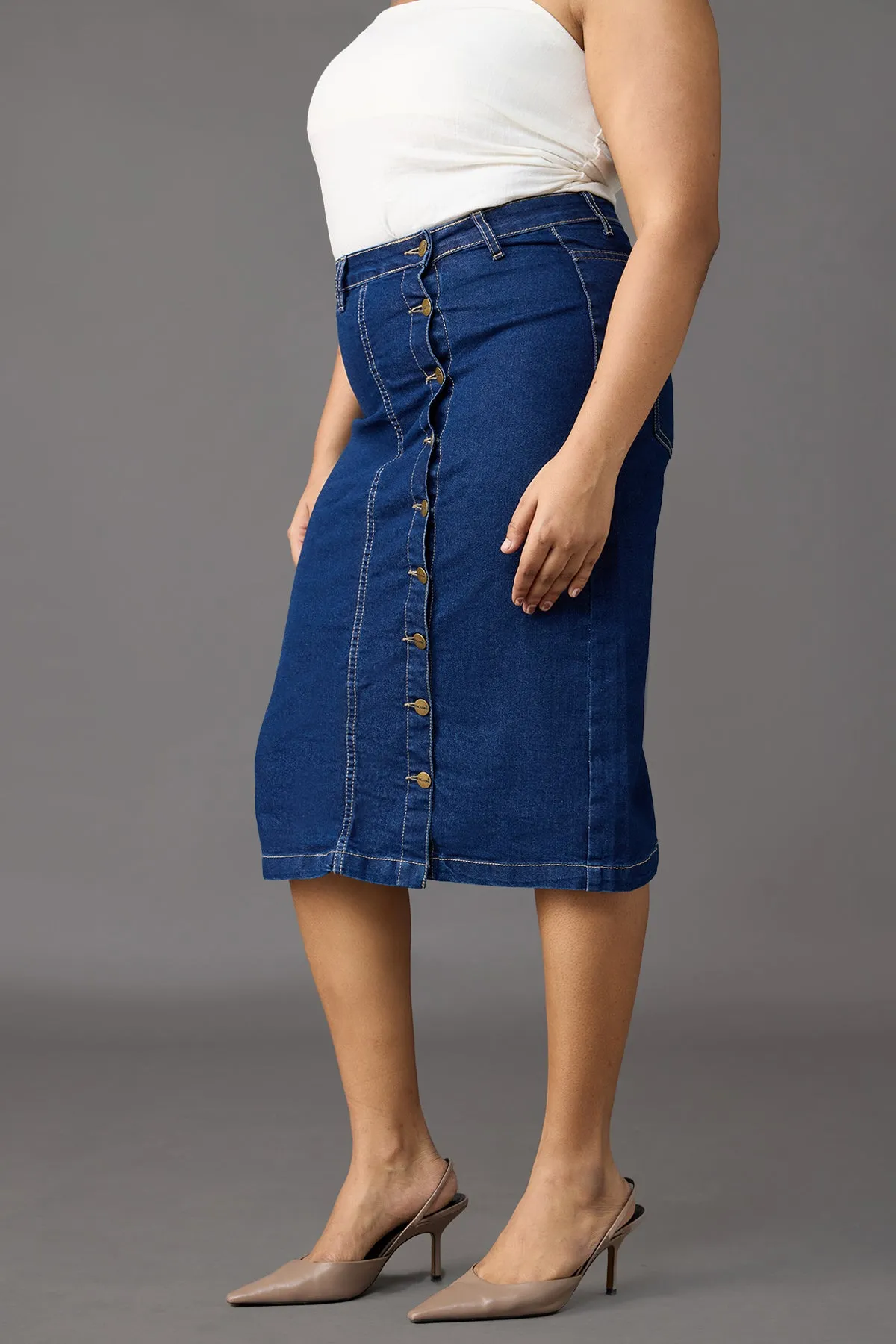 Indigo Impact Midi Curve Bodycon Skirt