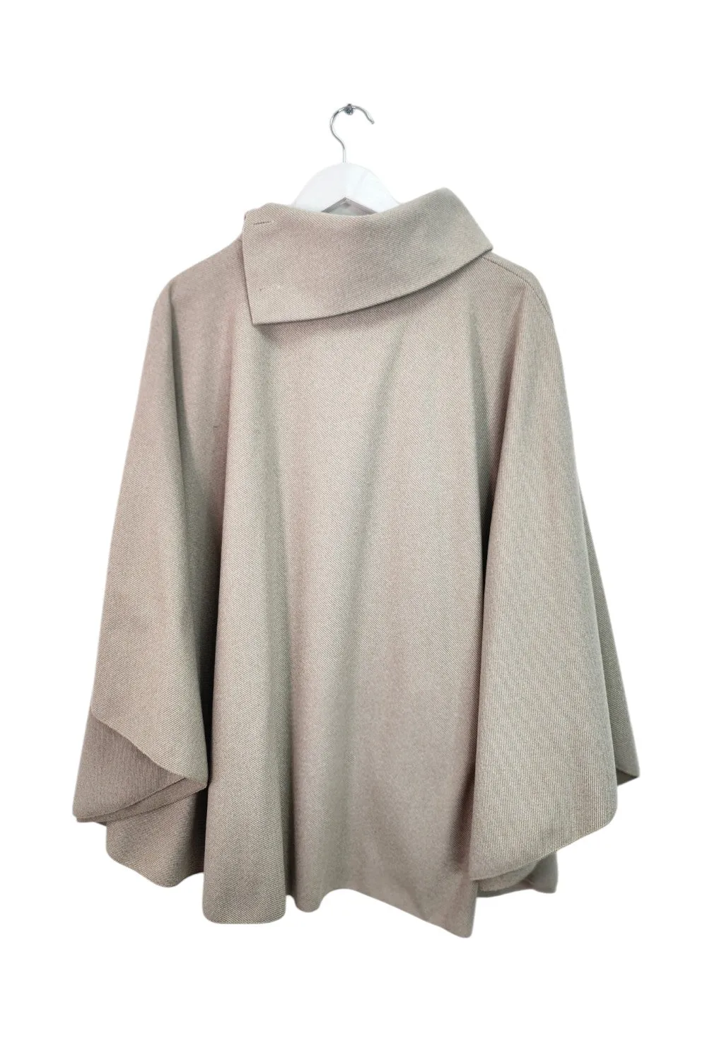 Italian Sueded Thick Buttoned Neck Asymmetric Hem Cape Coat