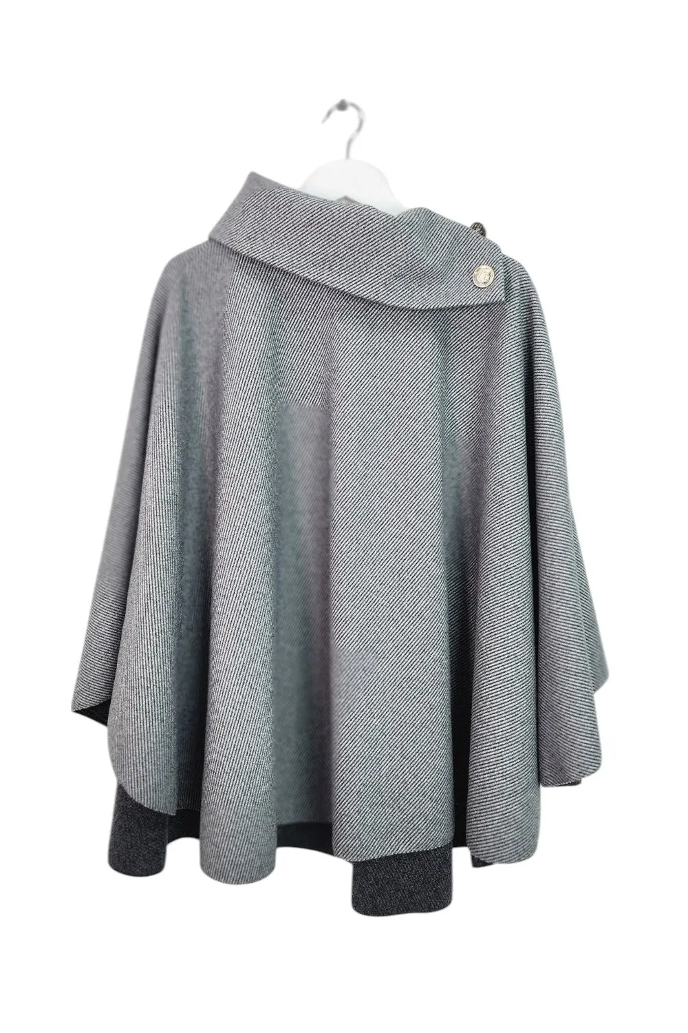 Italian Sueded Thick Buttoned Neck Asymmetric Hem Cape Coat