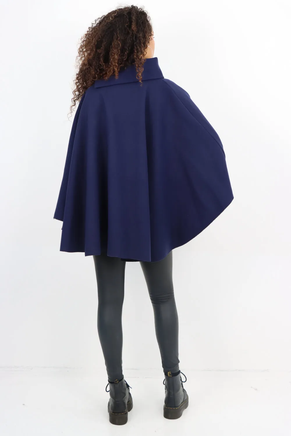 Italian Sueded Thick Buttoned Neck Asymmetric Hem Cape Coat