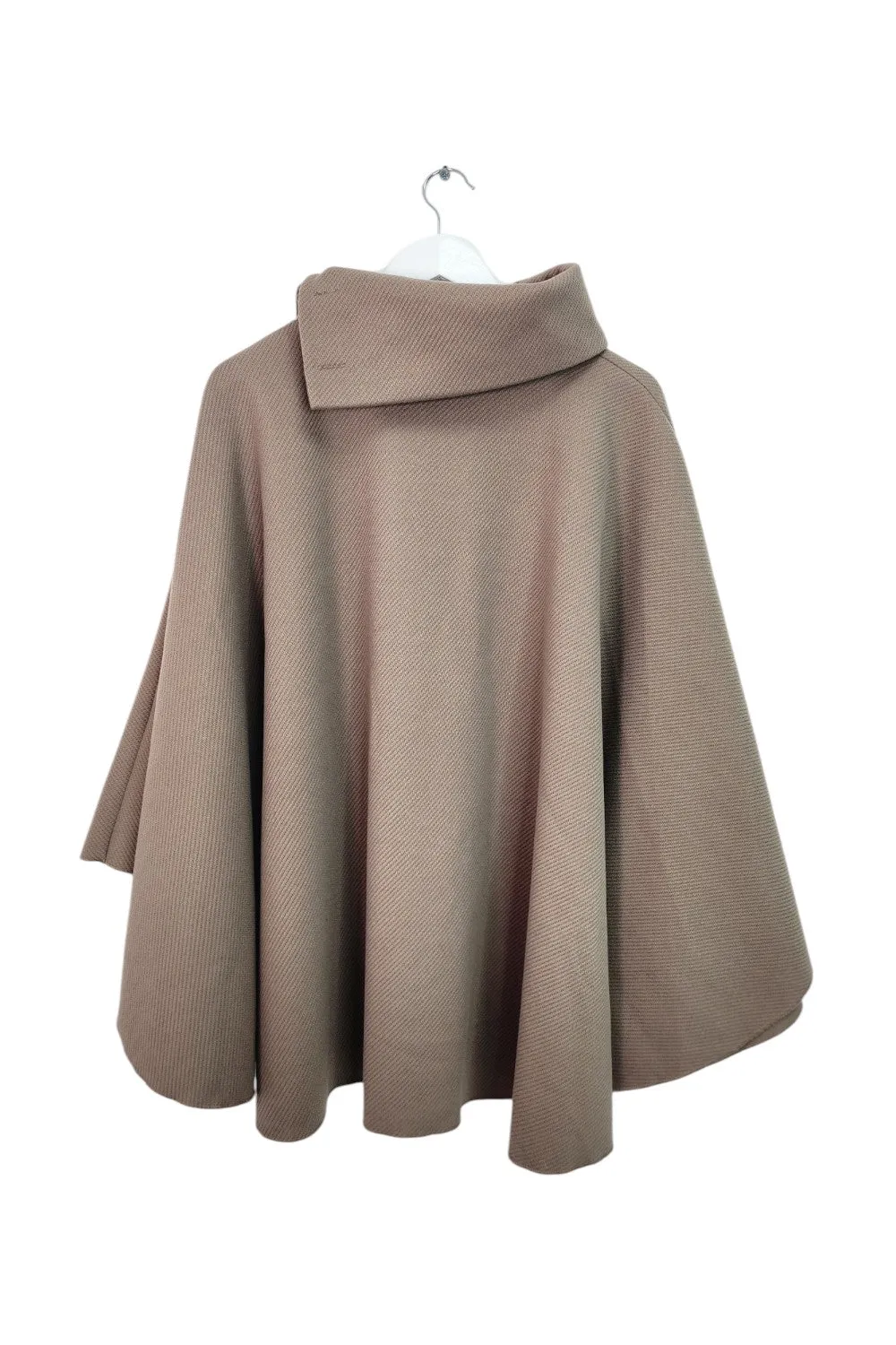 Italian Sueded Thick Buttoned Neck Asymmetric Hem Cape Coat