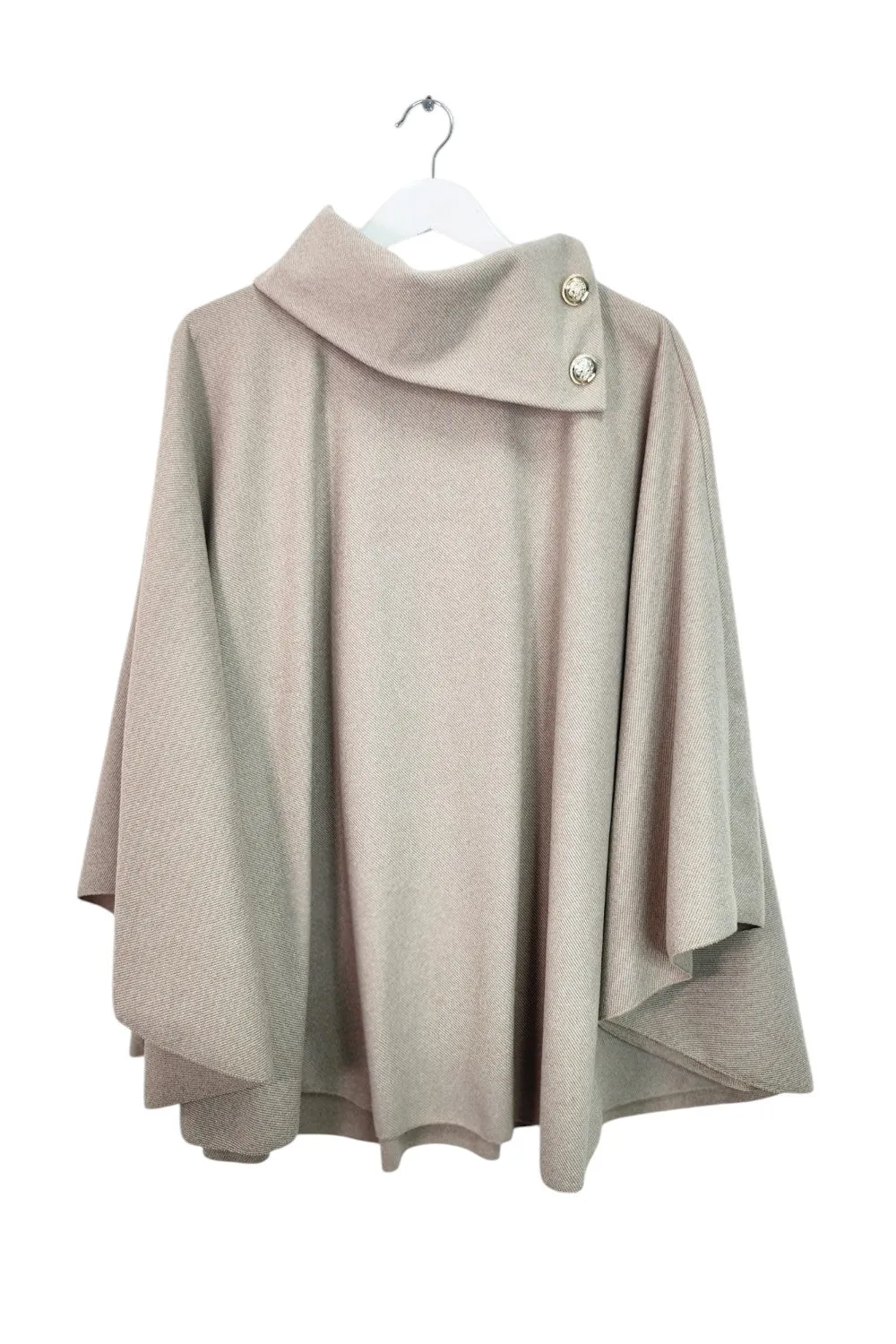 Italian Sueded Thick Buttoned Neck Asymmetric Hem Cape Coat