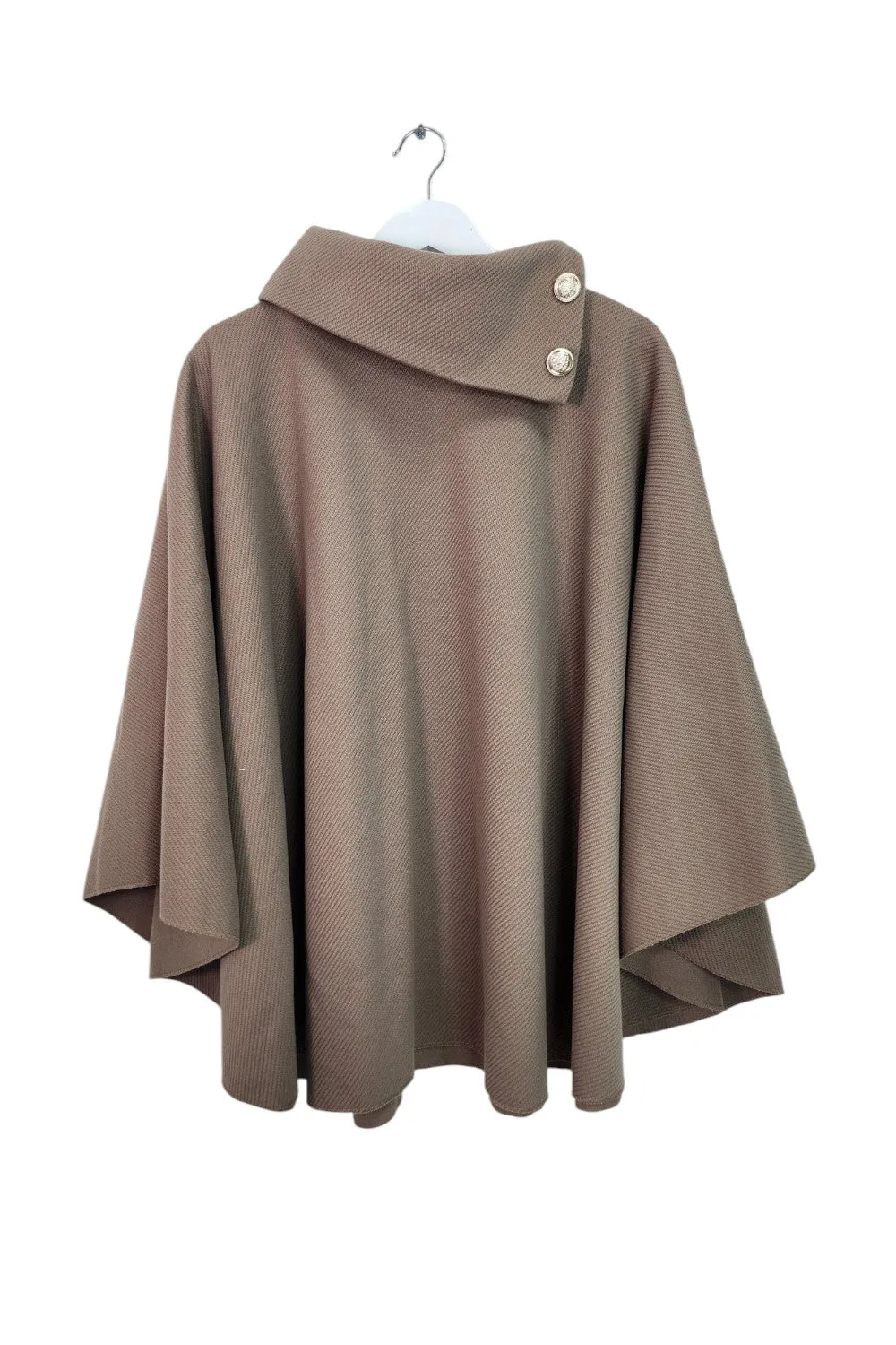 Italian Sueded Thick Buttoned Neck Asymmetric Hem Cape Coat