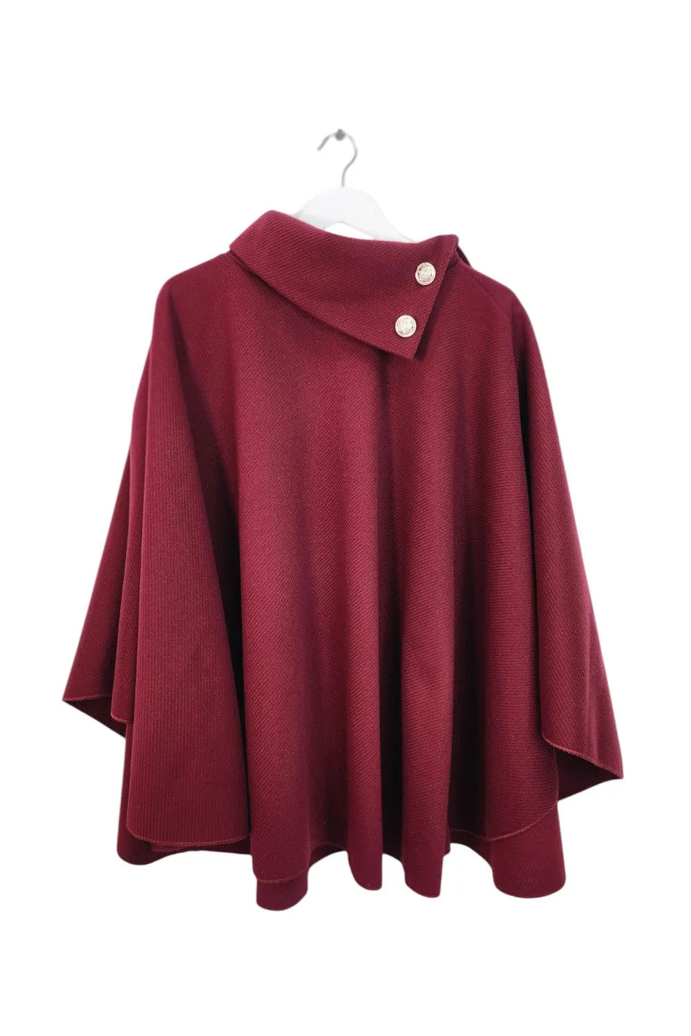 Italian Sueded Thick Buttoned Neck Asymmetric Hem Cape Coat