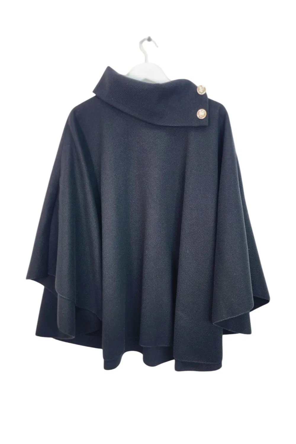 Italian Sueded Thick Buttoned Neck Asymmetric Hem Cape Coat