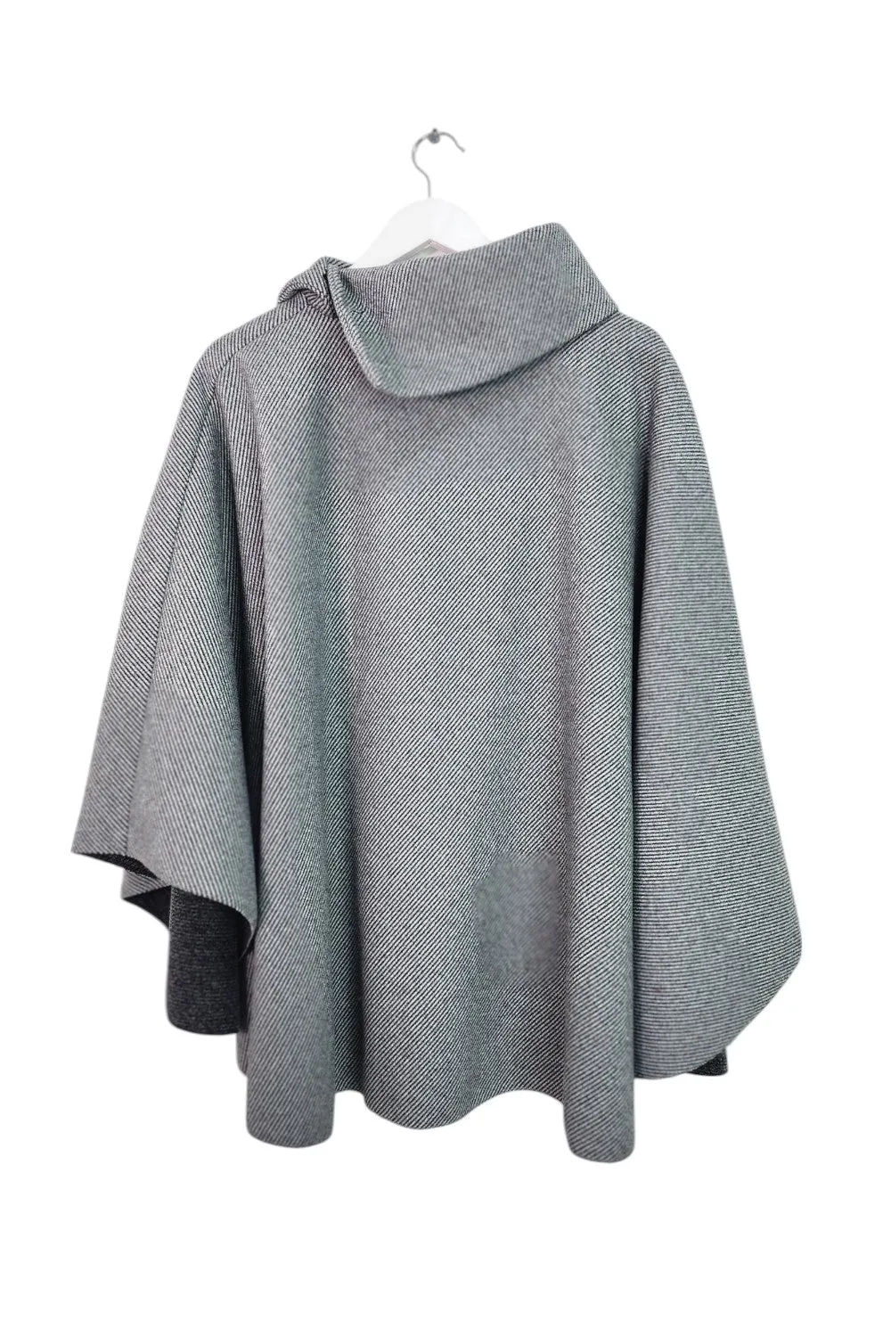 Italian Sueded Thick Buttoned Neck Asymmetric Hem Cape Coat