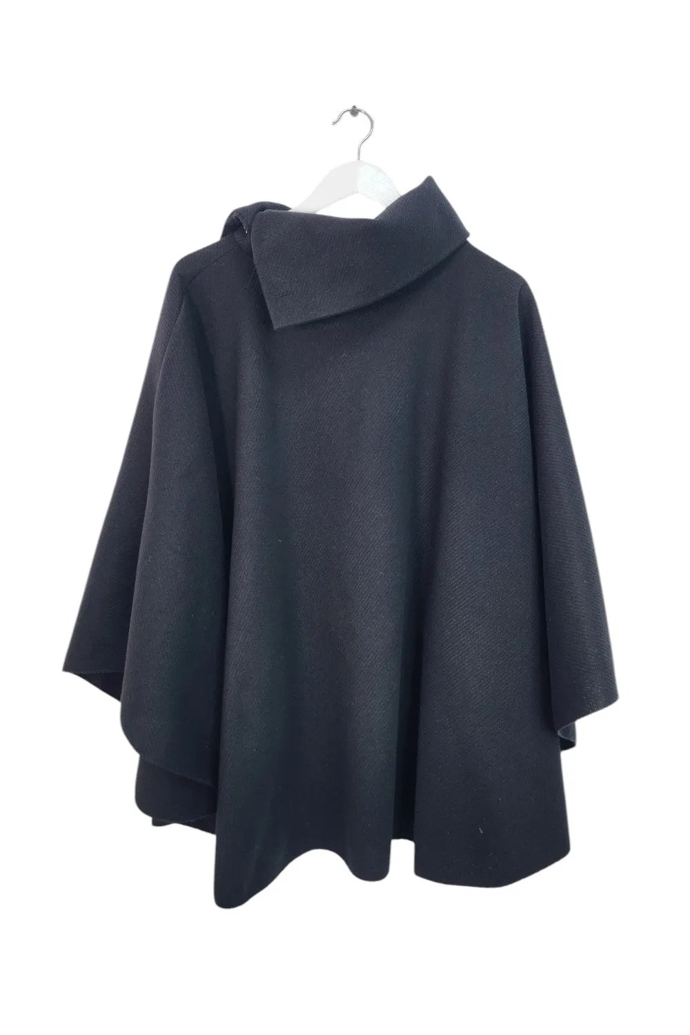 Italian Sueded Thick Buttoned Neck Asymmetric Hem Cape Coat