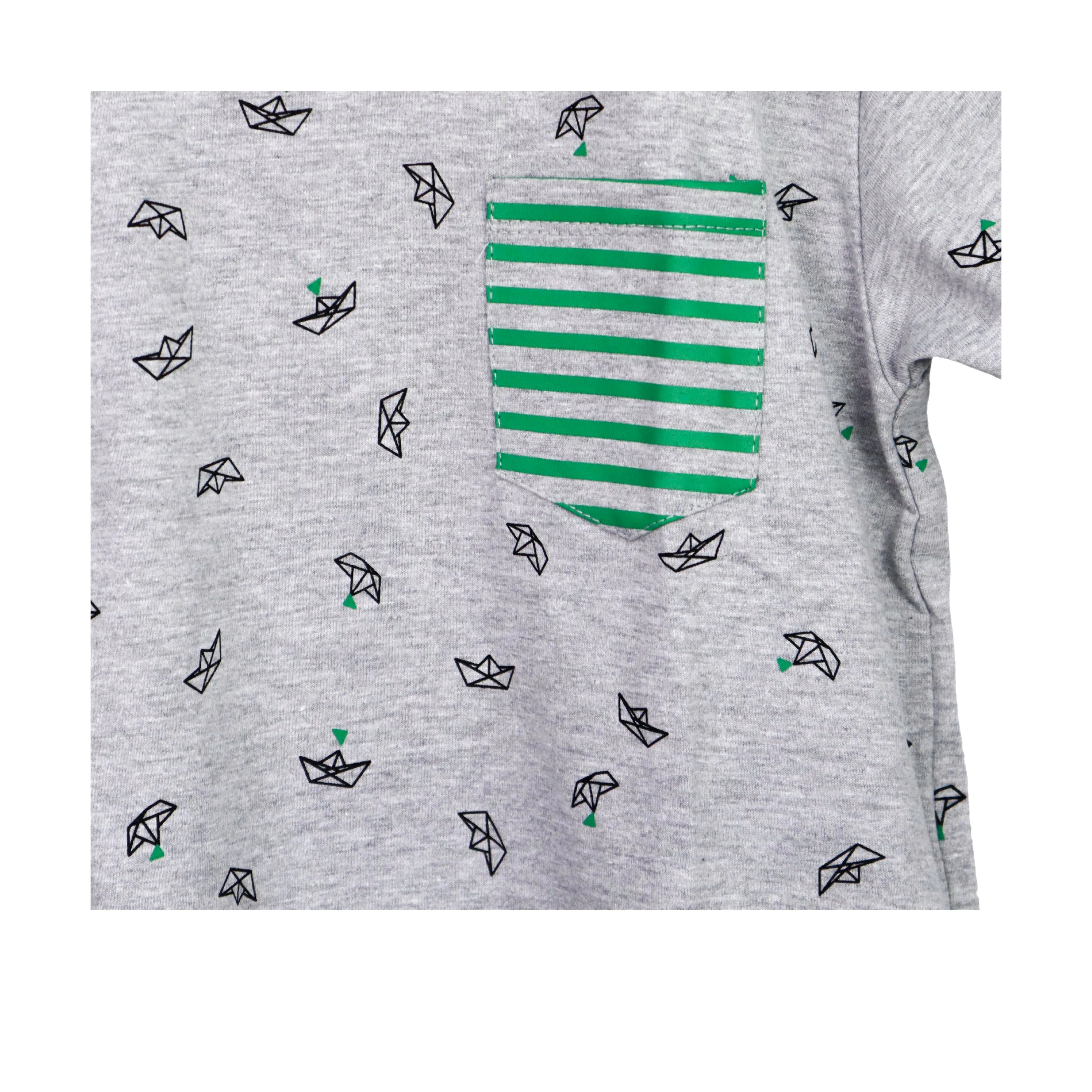 JKC Short Sleeves T-shirt with Boat Full Print and Stripes Chest Pocket - Top Dye