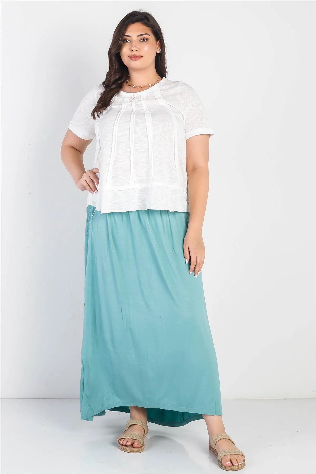 Junior Plus Sage Smocked Waist Maxi Skirt /3-2-1