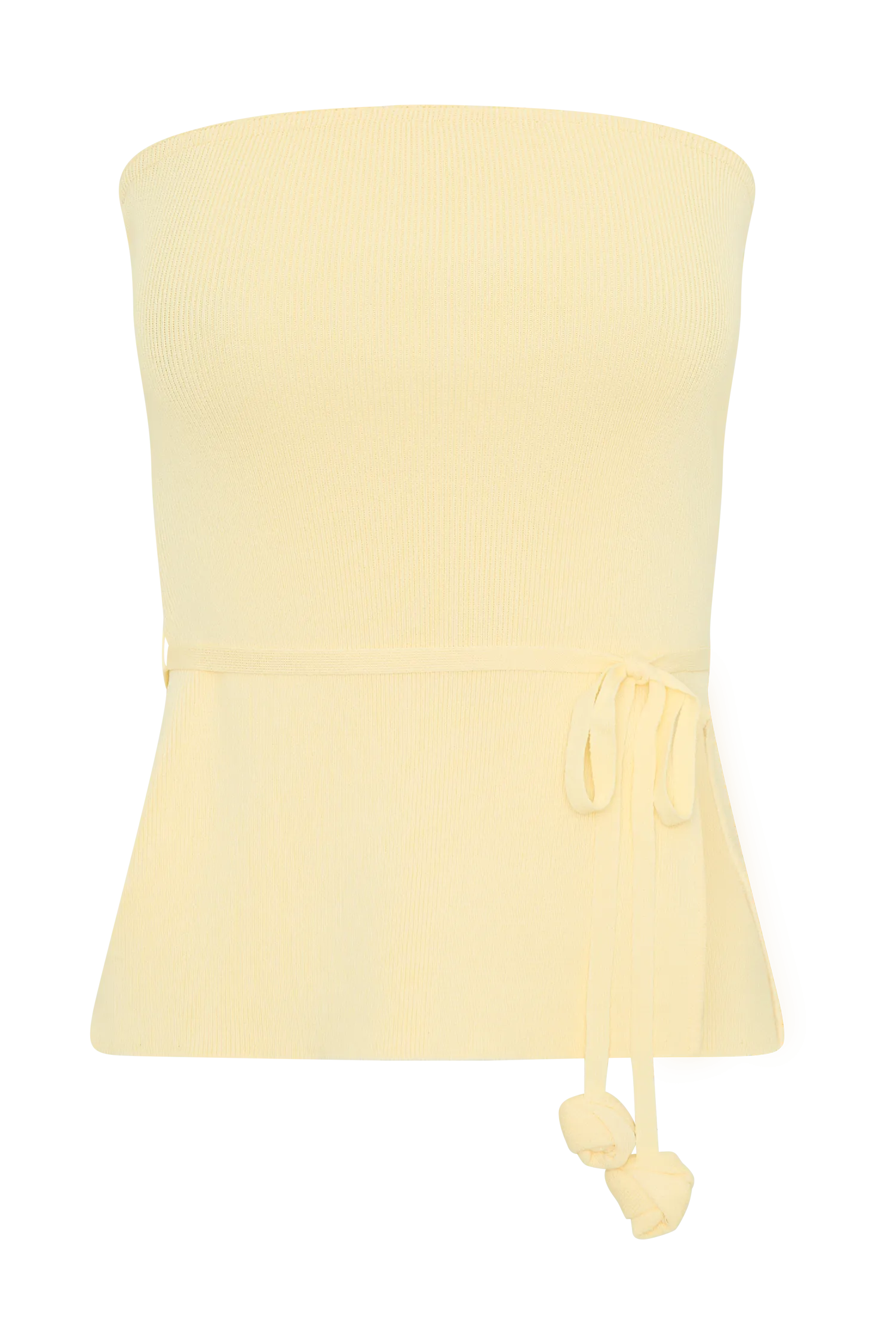 Keaton Strapless Rose Tie Knit Top - Lemon