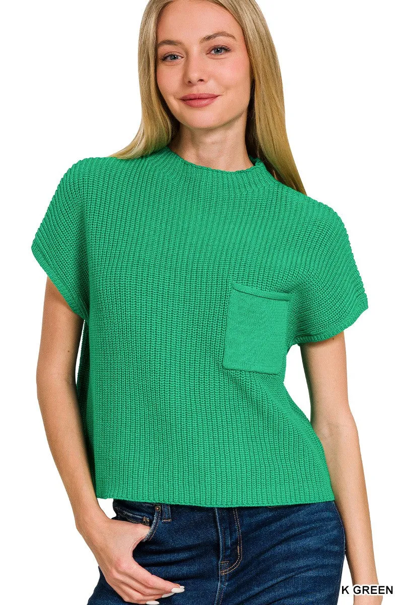 Kelly Green Mock Neck Short Sleeve Crop Sweater