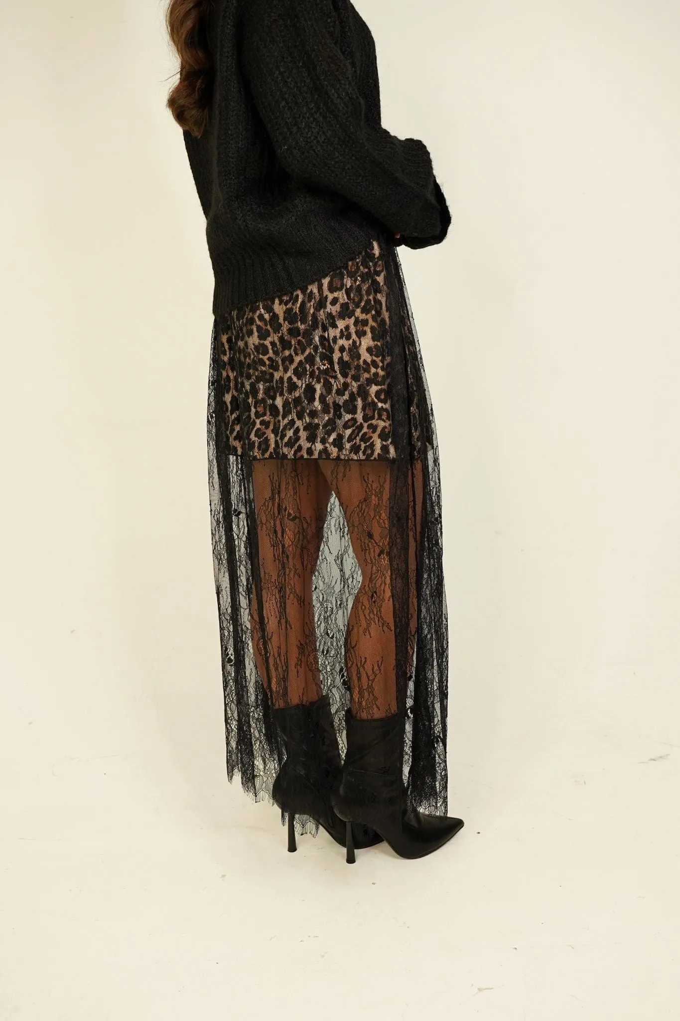 Kendra Lace Maxi Skirt In Leopard Print