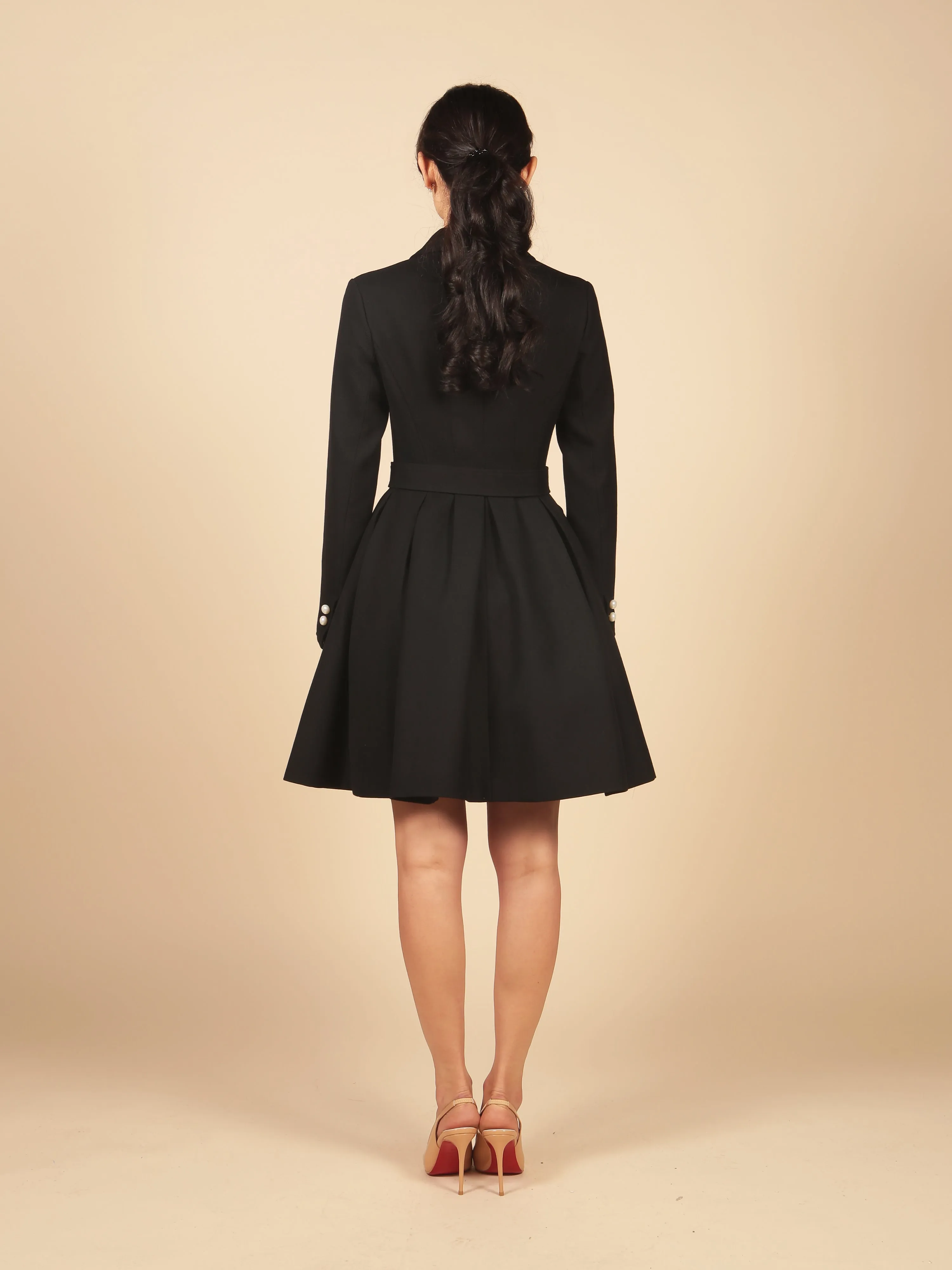 'Kennedy' Wool Dress Coat in Nero