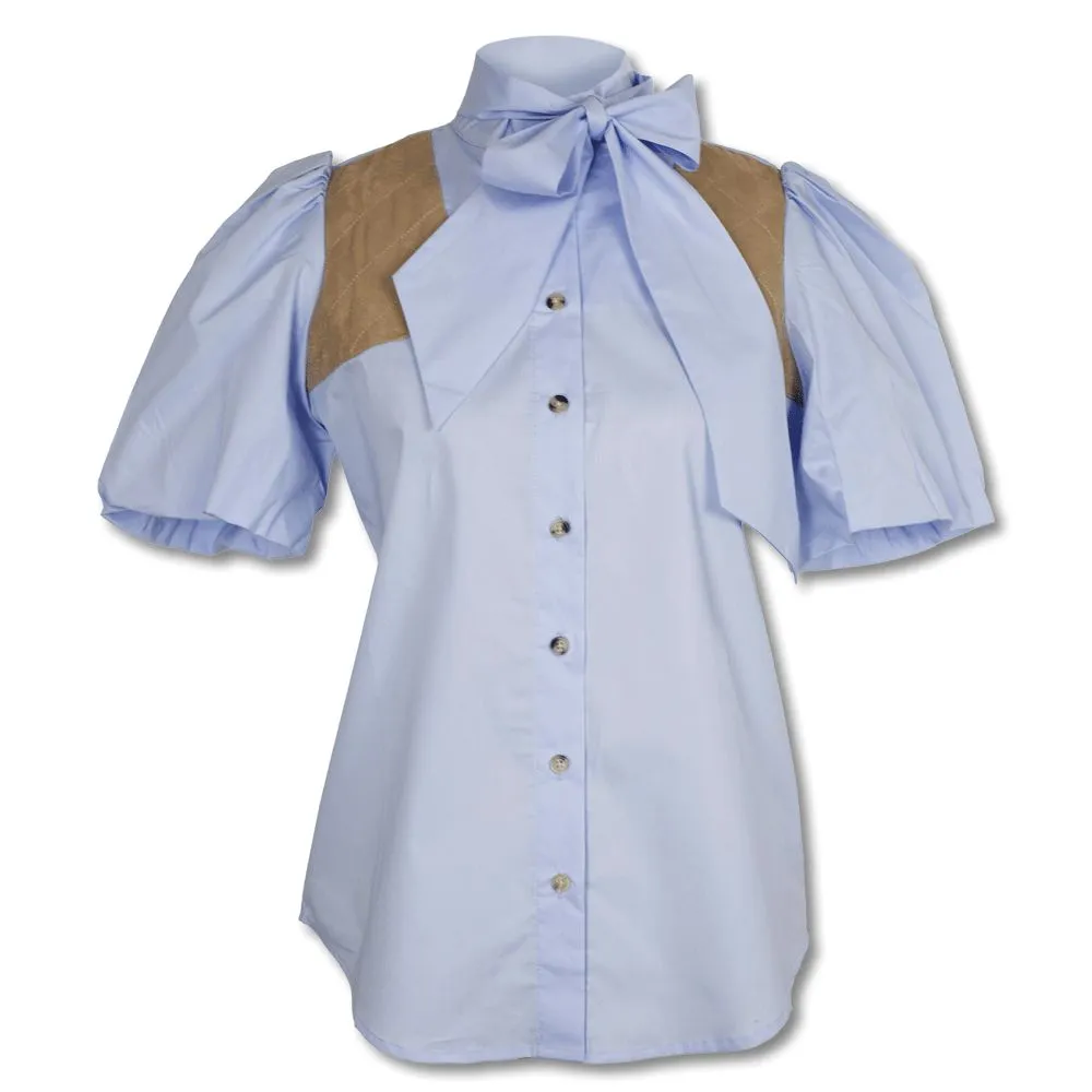 Kevin's Huntress Short Puff Sleeve Tie Blouse