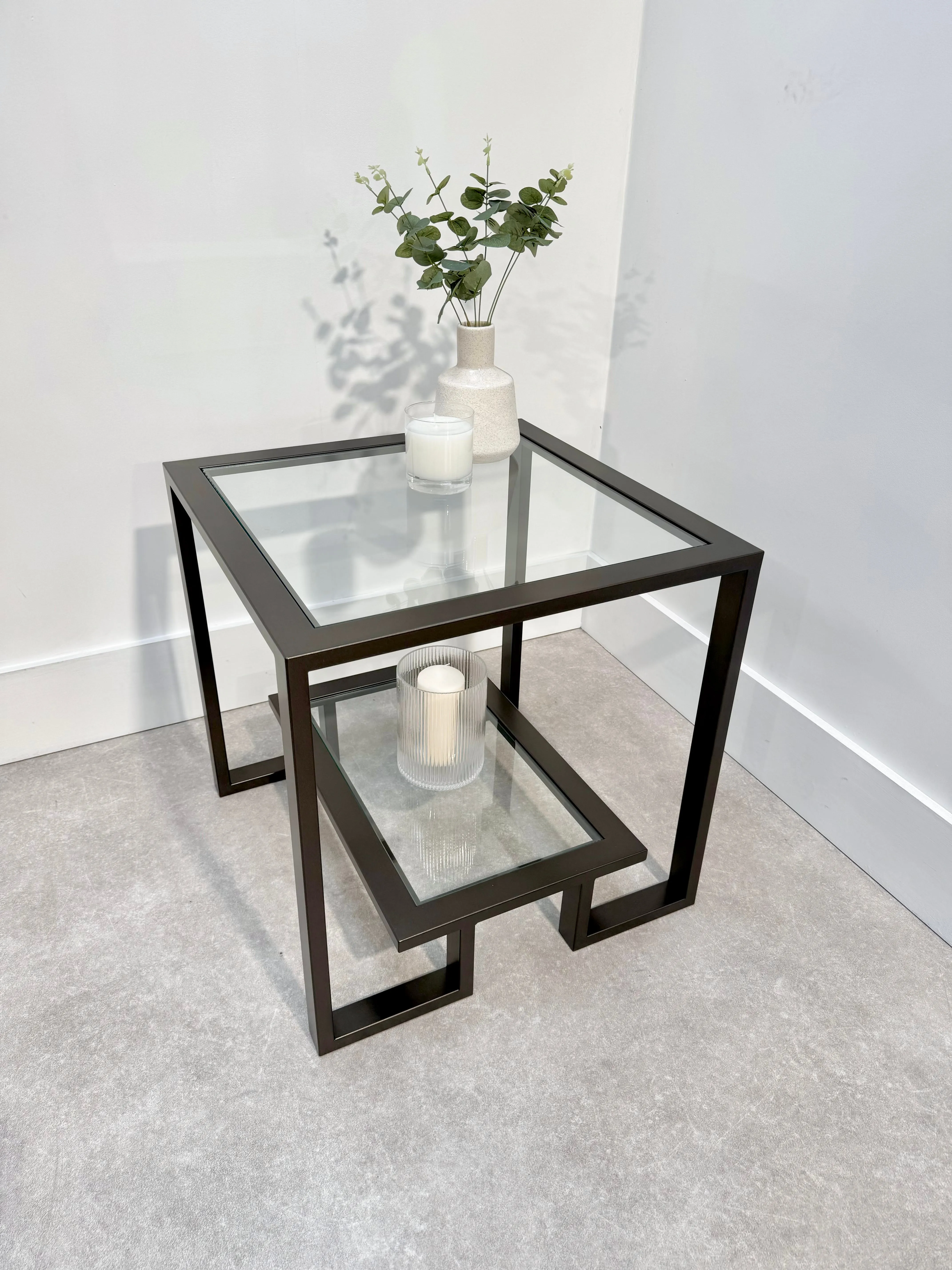 Kinsley Glass Metal Side Table - Dark Bronze