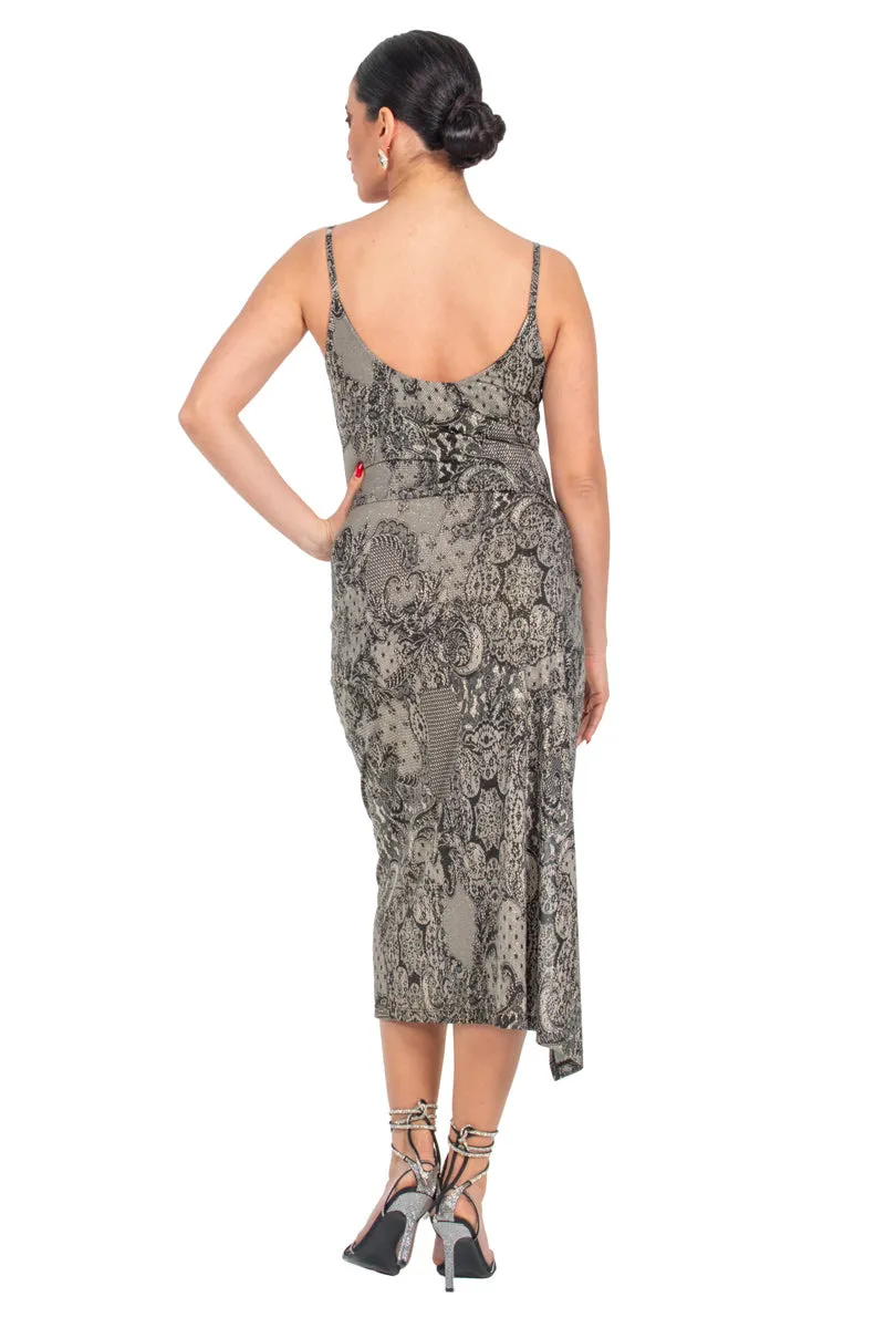 Lace Print Tango Dress With High Slit