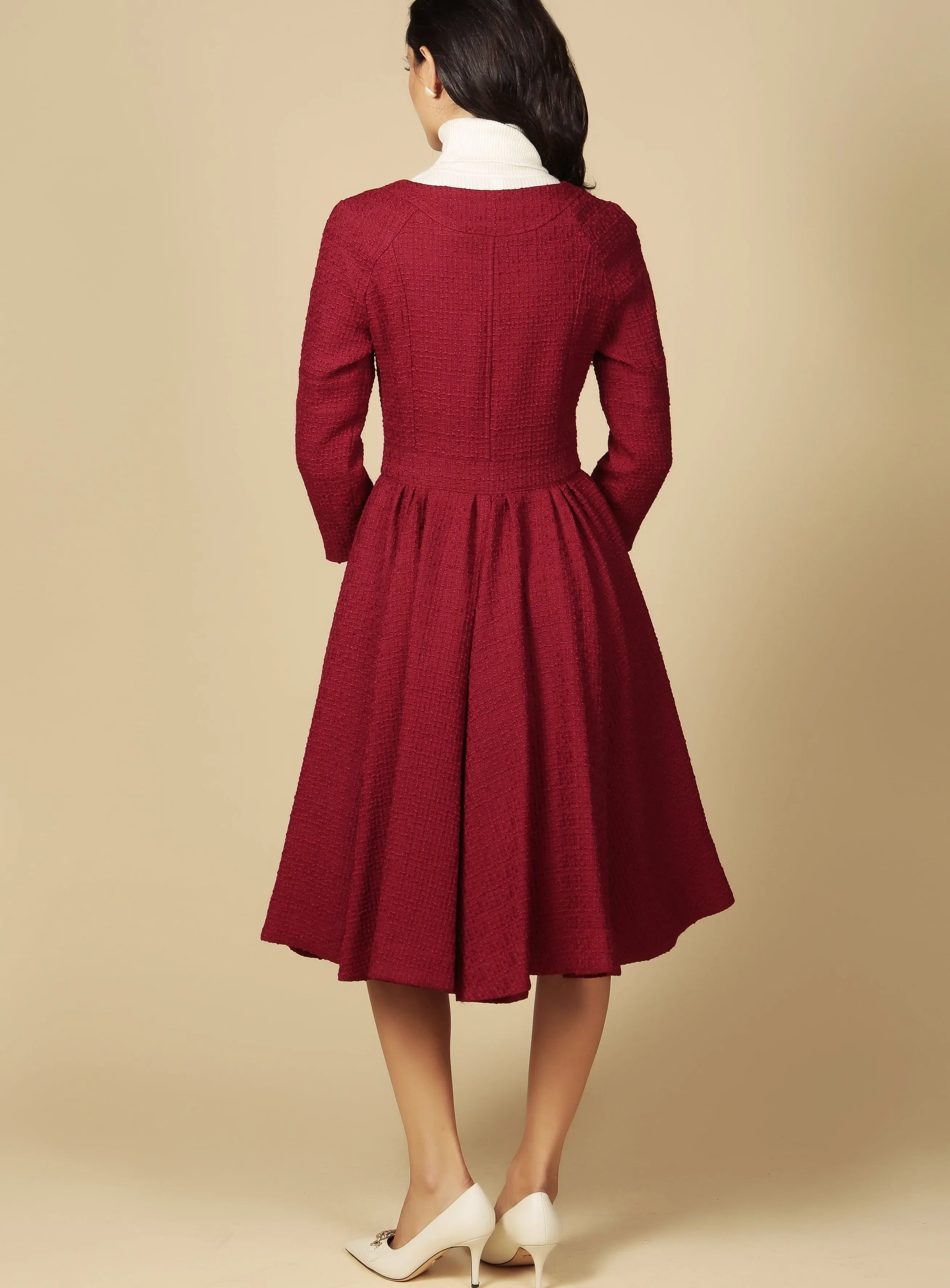 'Lady' Italian Wool Swing Dress Coat in Rosso