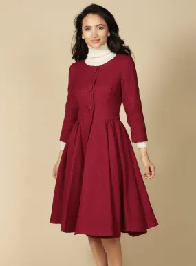 'Lady' Italian Wool Swing Dress Coat in Rosso