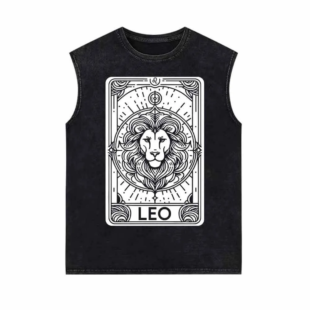 Leo Tarot Card Horoscope Vintage Washed Vest Top