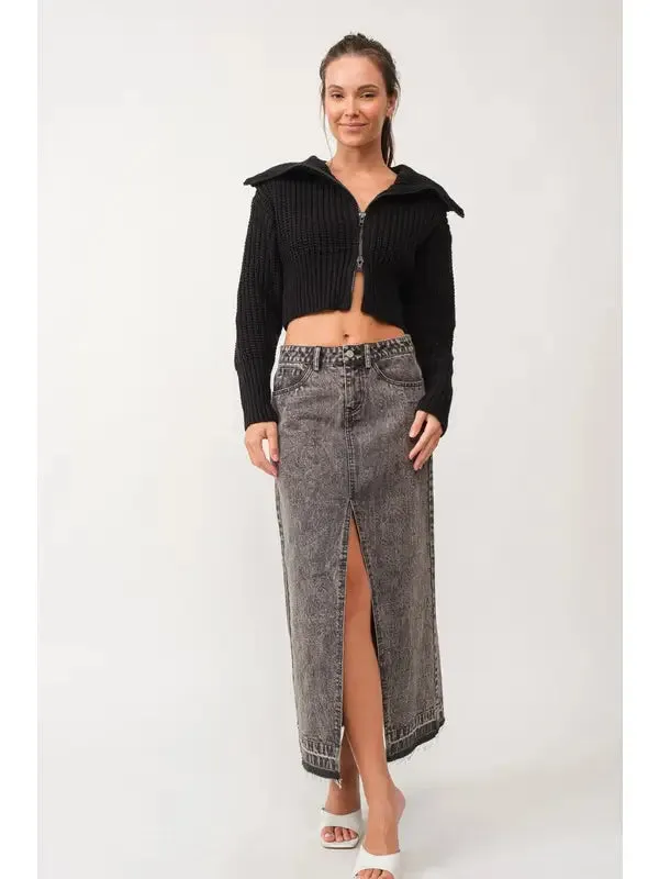 Leona Double Zip Up Neck Cropped Cardigan