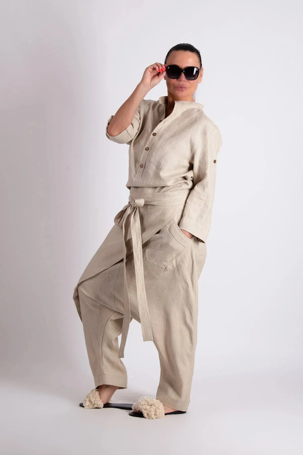 LESILA DROP CROTCH LINEN PANTS