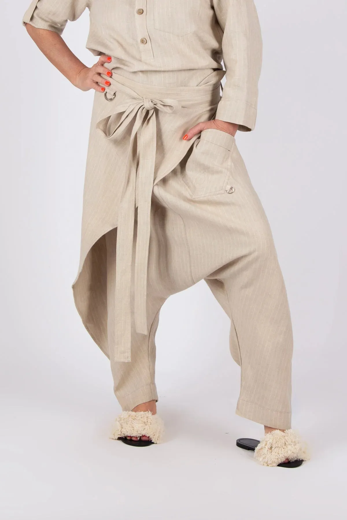 LESILA DROP CROTCH LINEN PANTS