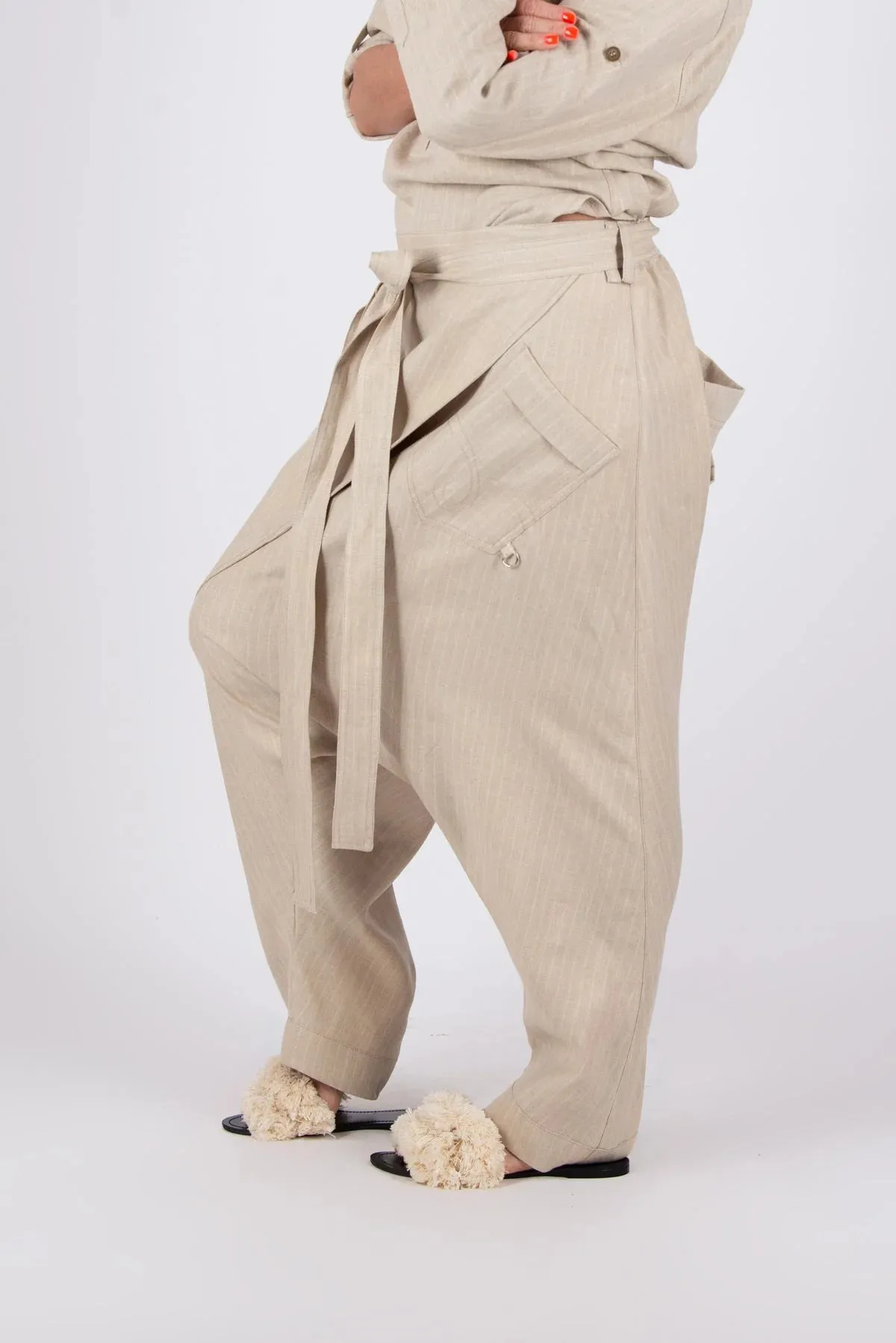 LESILA DROP CROTCH LINEN PANTS