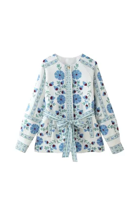 ‘Leslie’ Printed Belted Cotton Padded Jacket