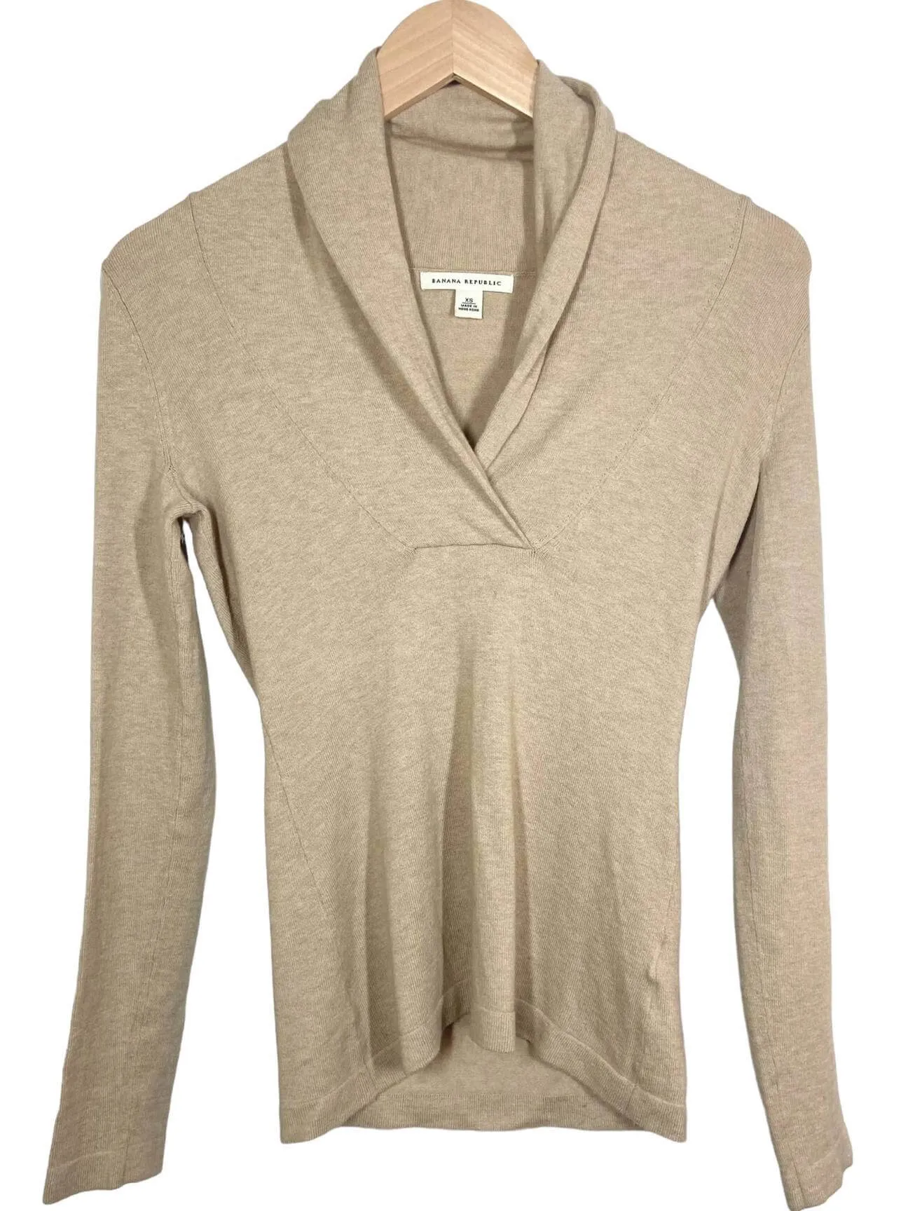 Light Spring Beige Shawl Neck Sweater