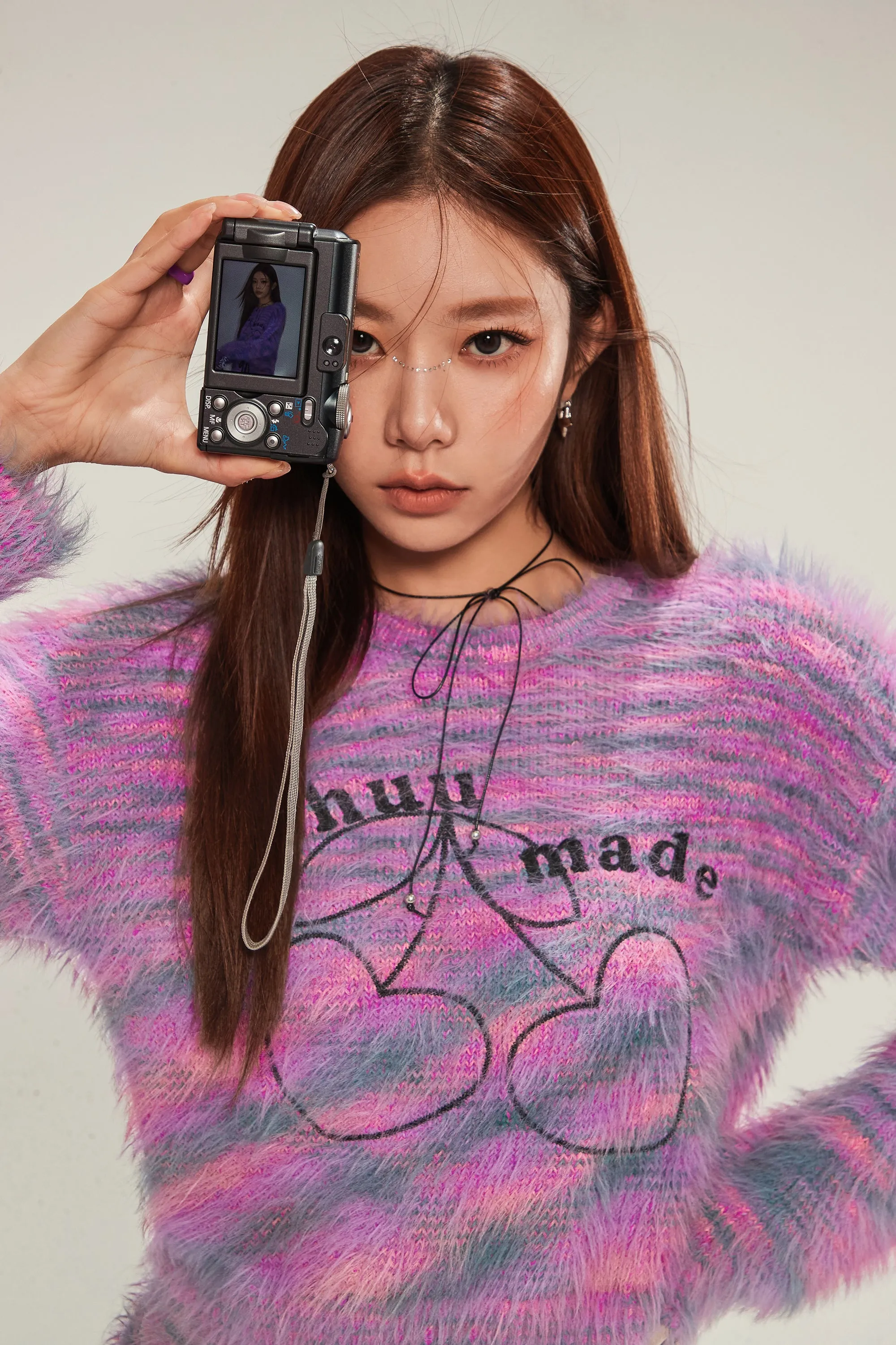 Logo Fuzzy Cherry Crop Knit Sweater