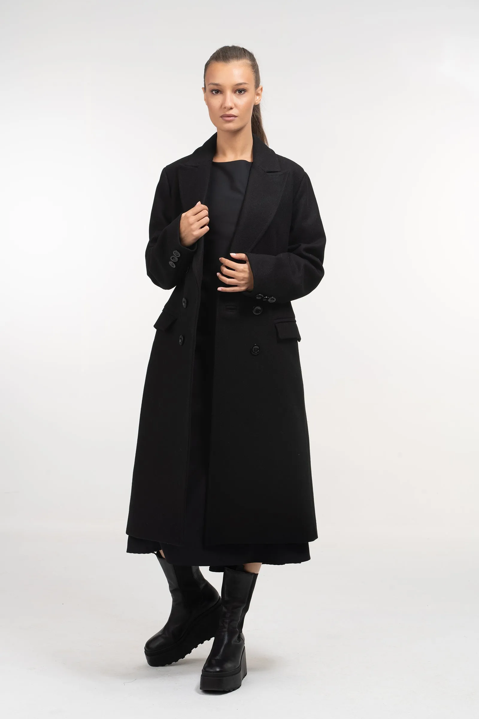 Long Winter Double Breasted Wool Coat for Women