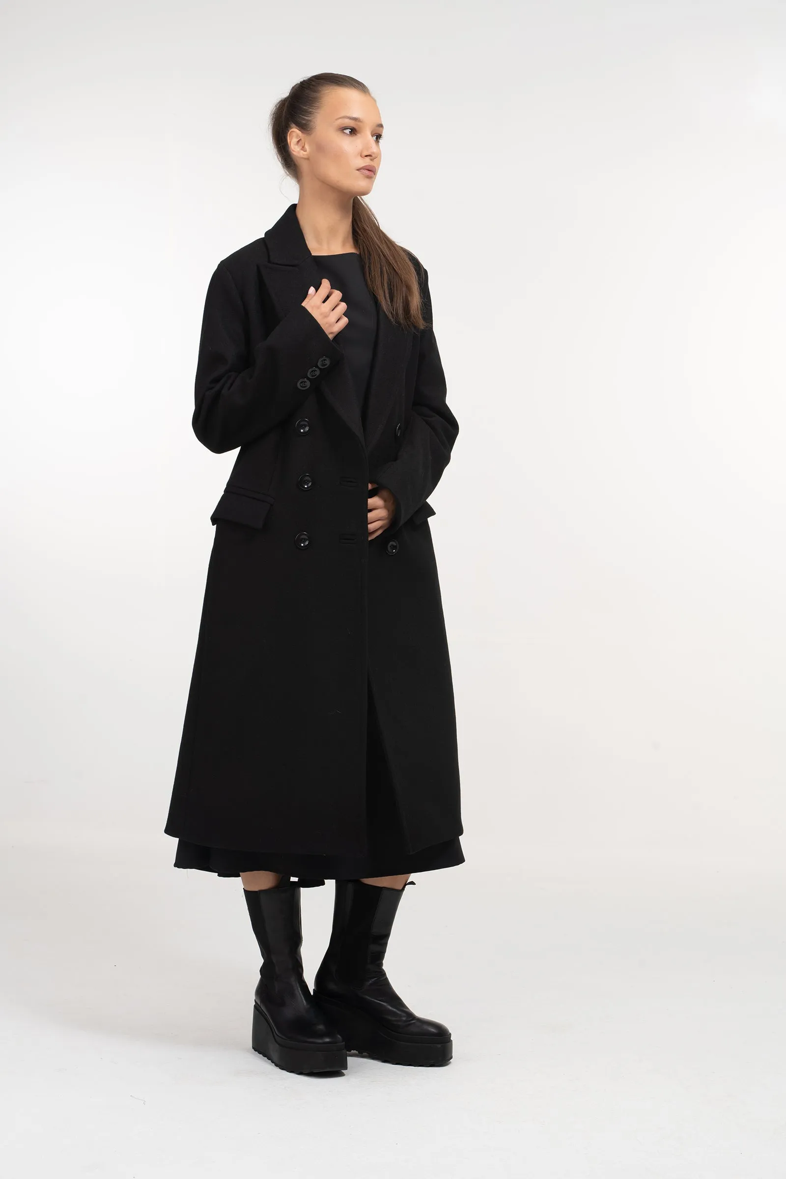 Long Winter Double Breasted Wool Coat for Women