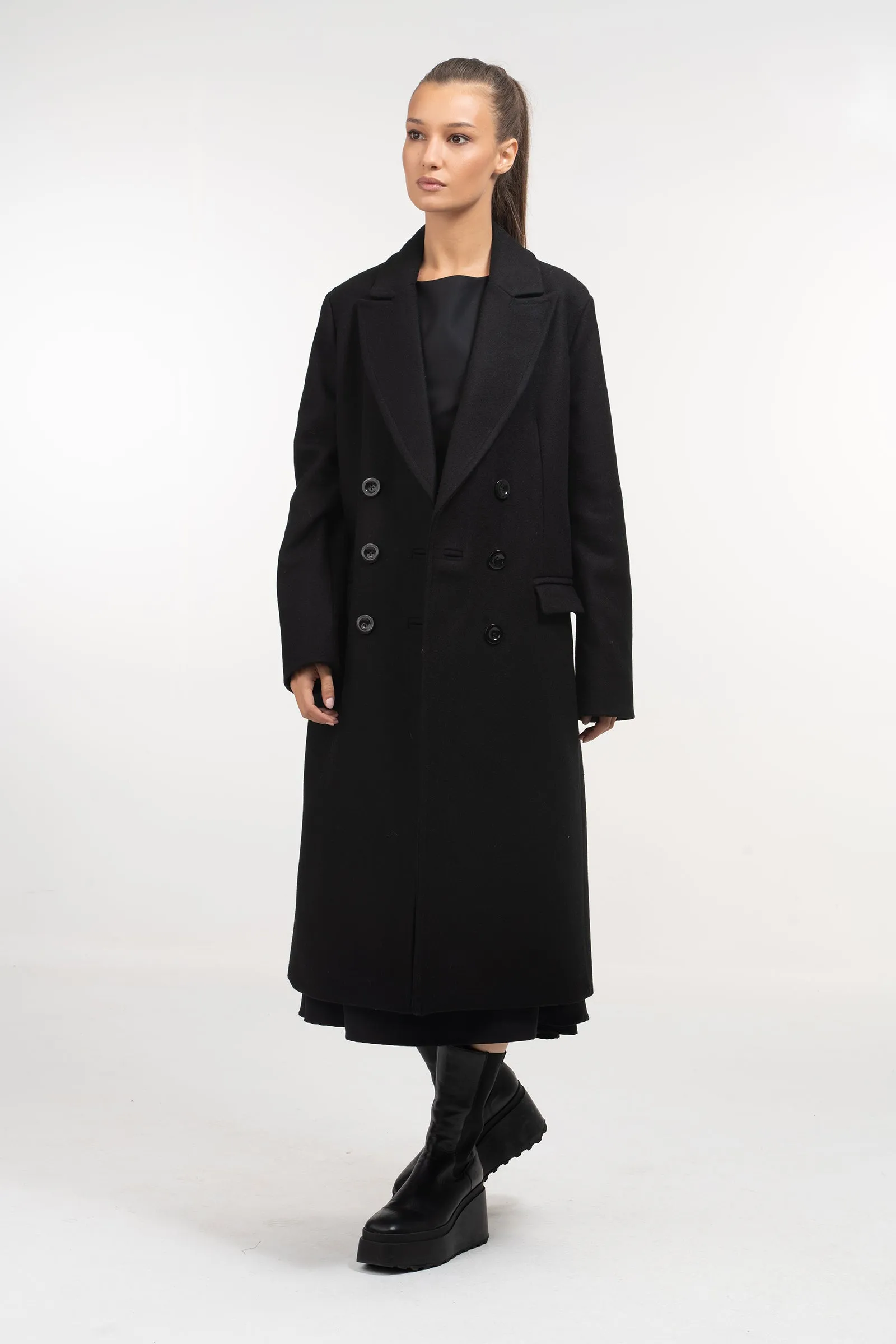 Long Winter Double Breasted Wool Coat for Women