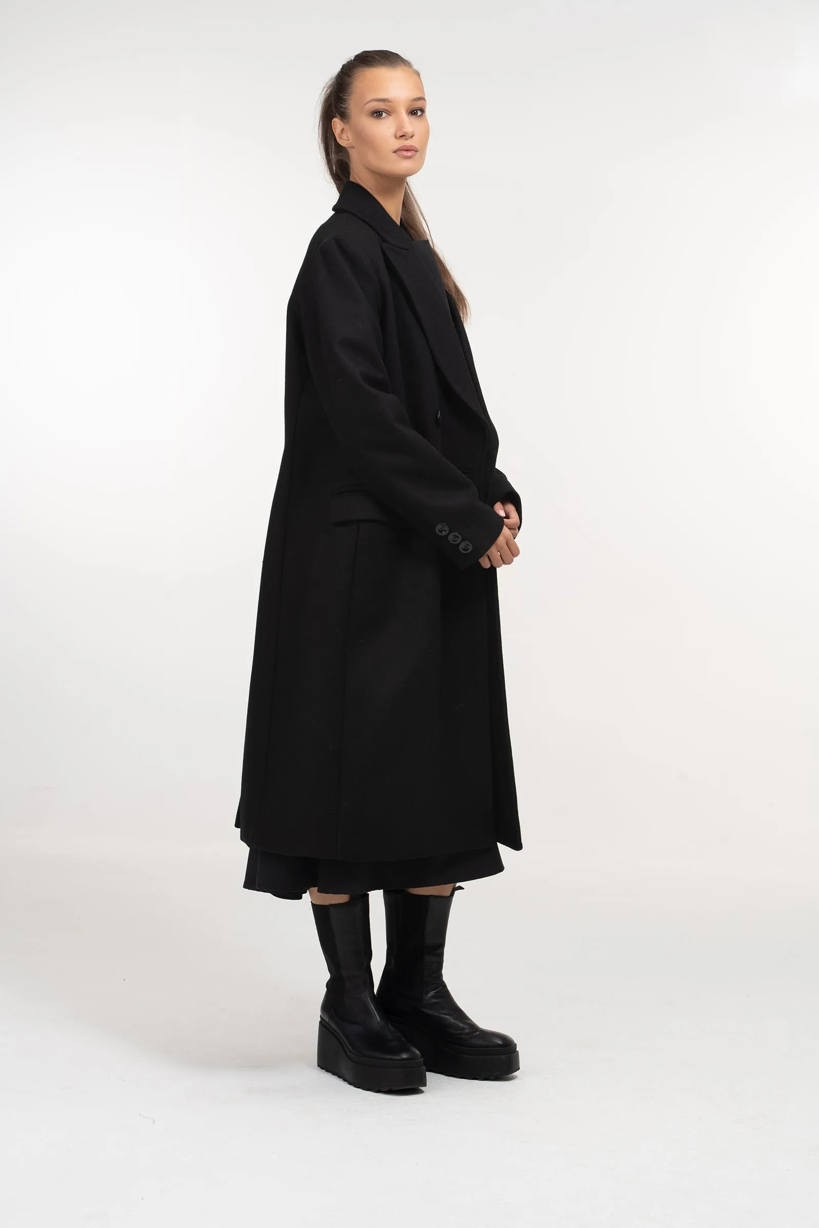 Long Winter Double Breasted Wool Coat for Women