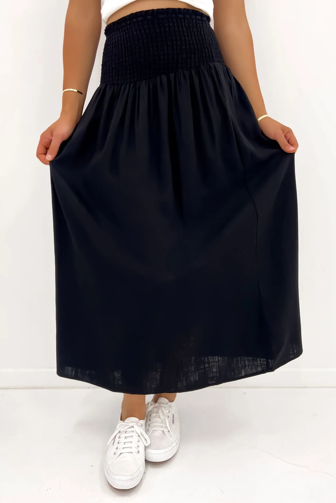 Luxe Linen Shired Maxi Skirt Black