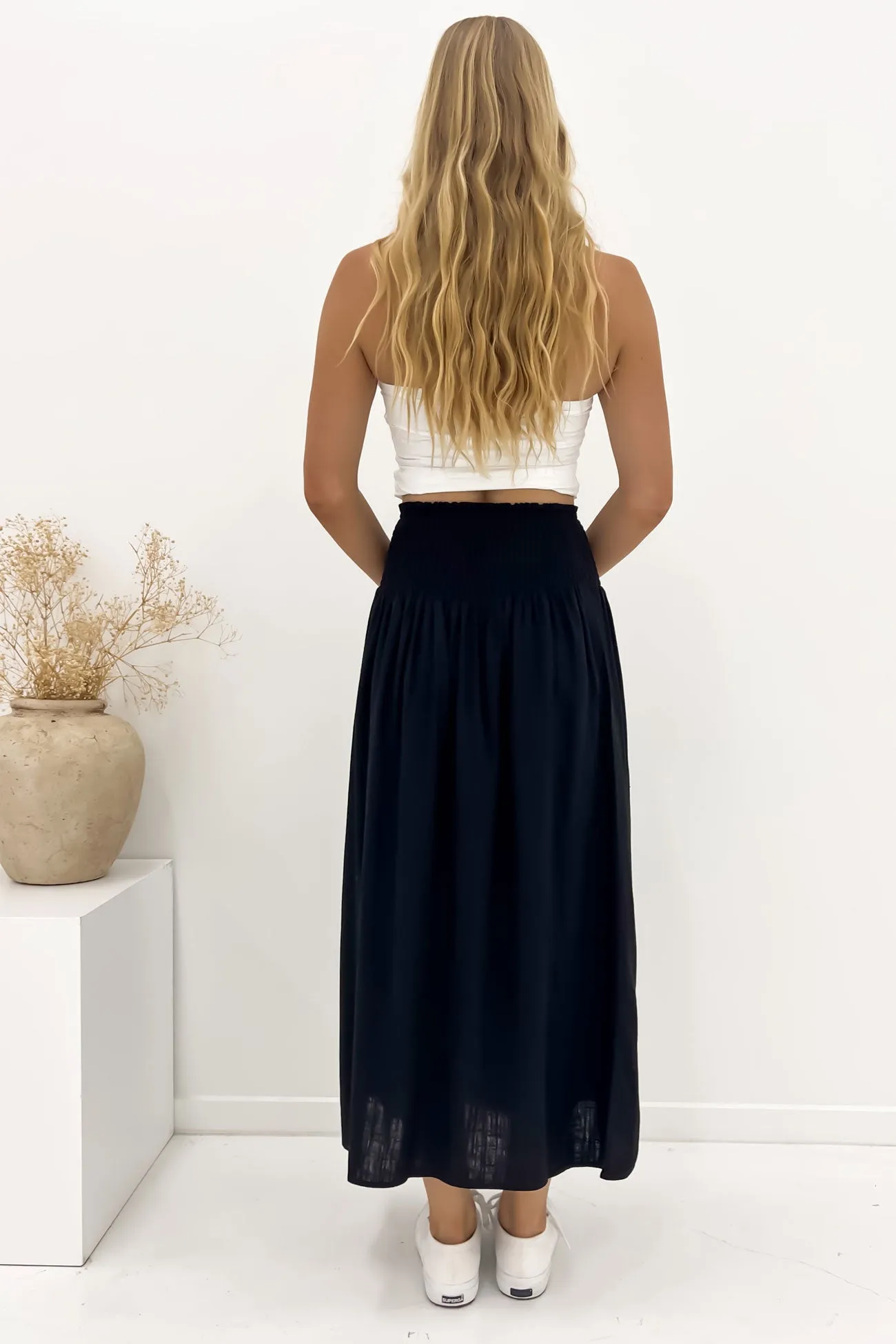 Luxe Linen Shired Maxi Skirt Black