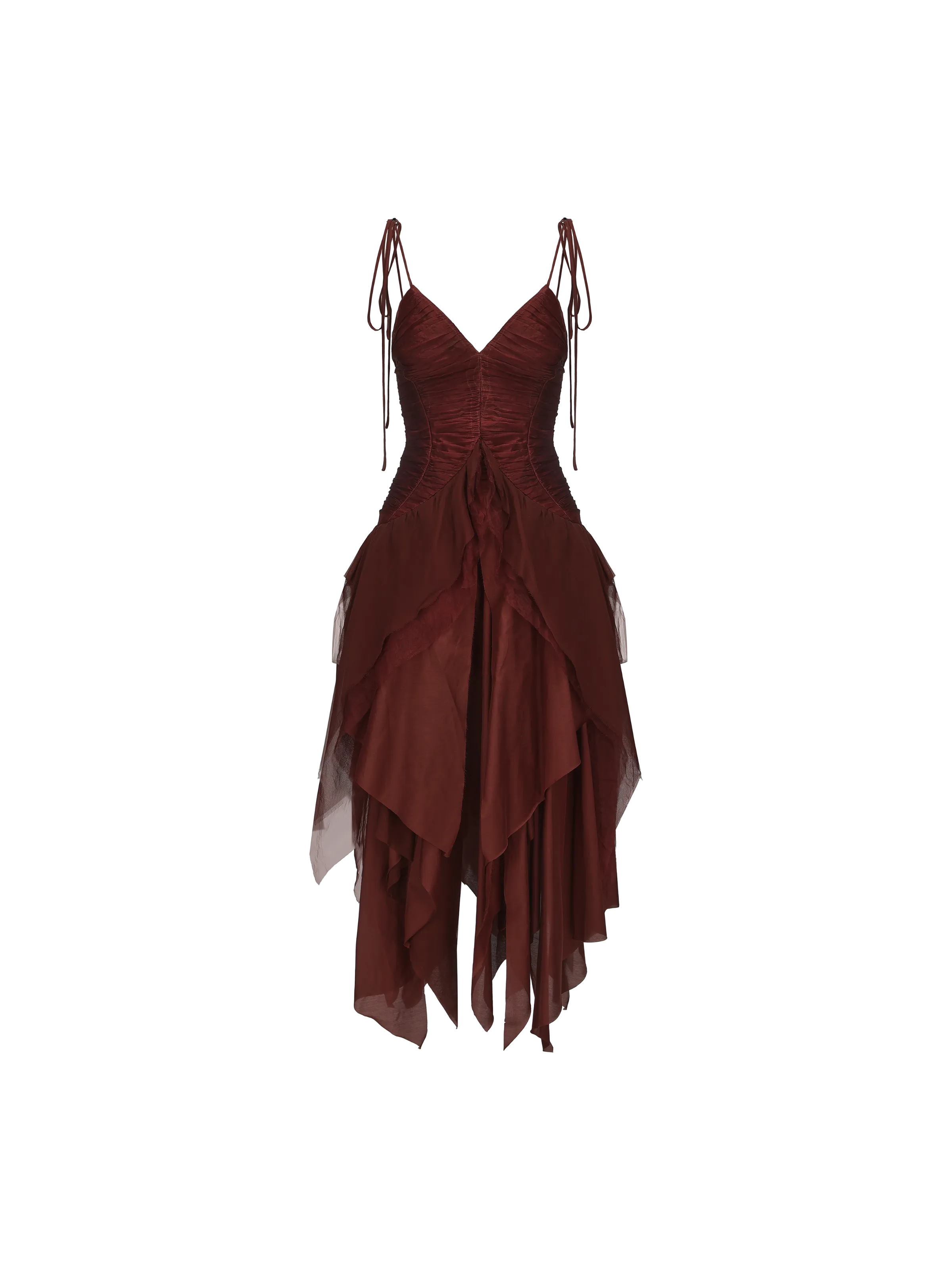 Maple Red Red Silk Pleated Slip Dress