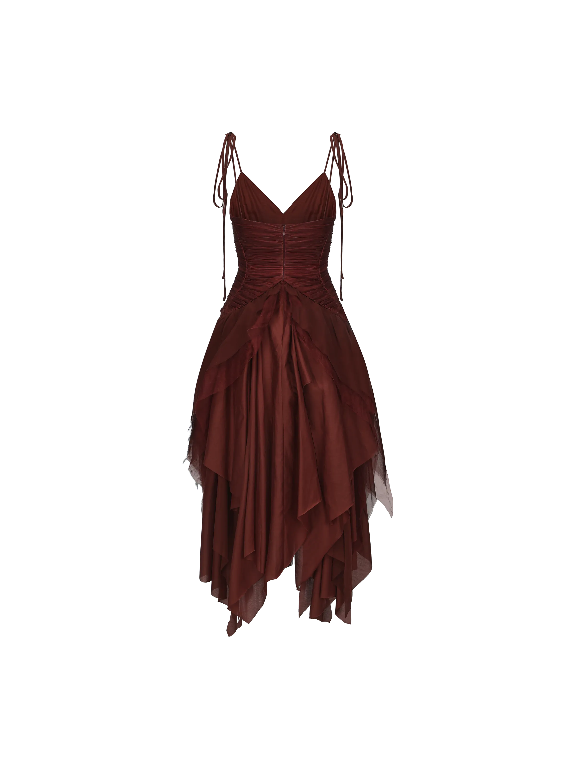 Maple Red Red Silk Pleated Slip Dress