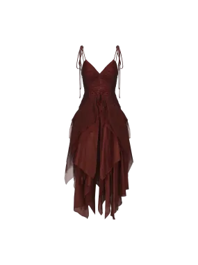 Maple Red Red Silk Pleated Slip Dress