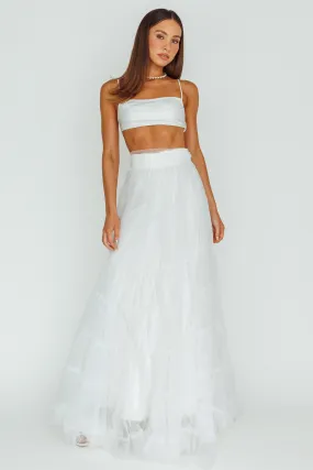 Mavis Mesh Overlay Maxi Skirt White