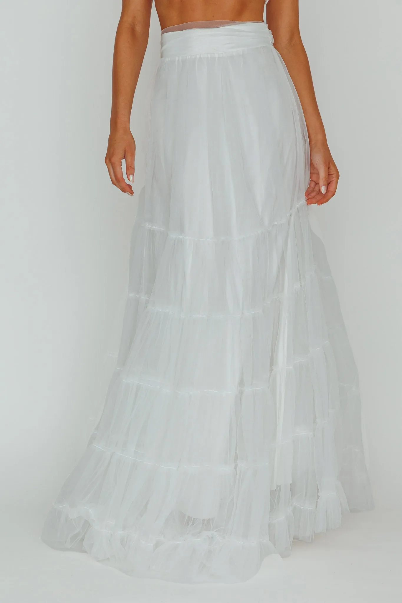 Mavis Mesh Overlay Maxi Skirt White