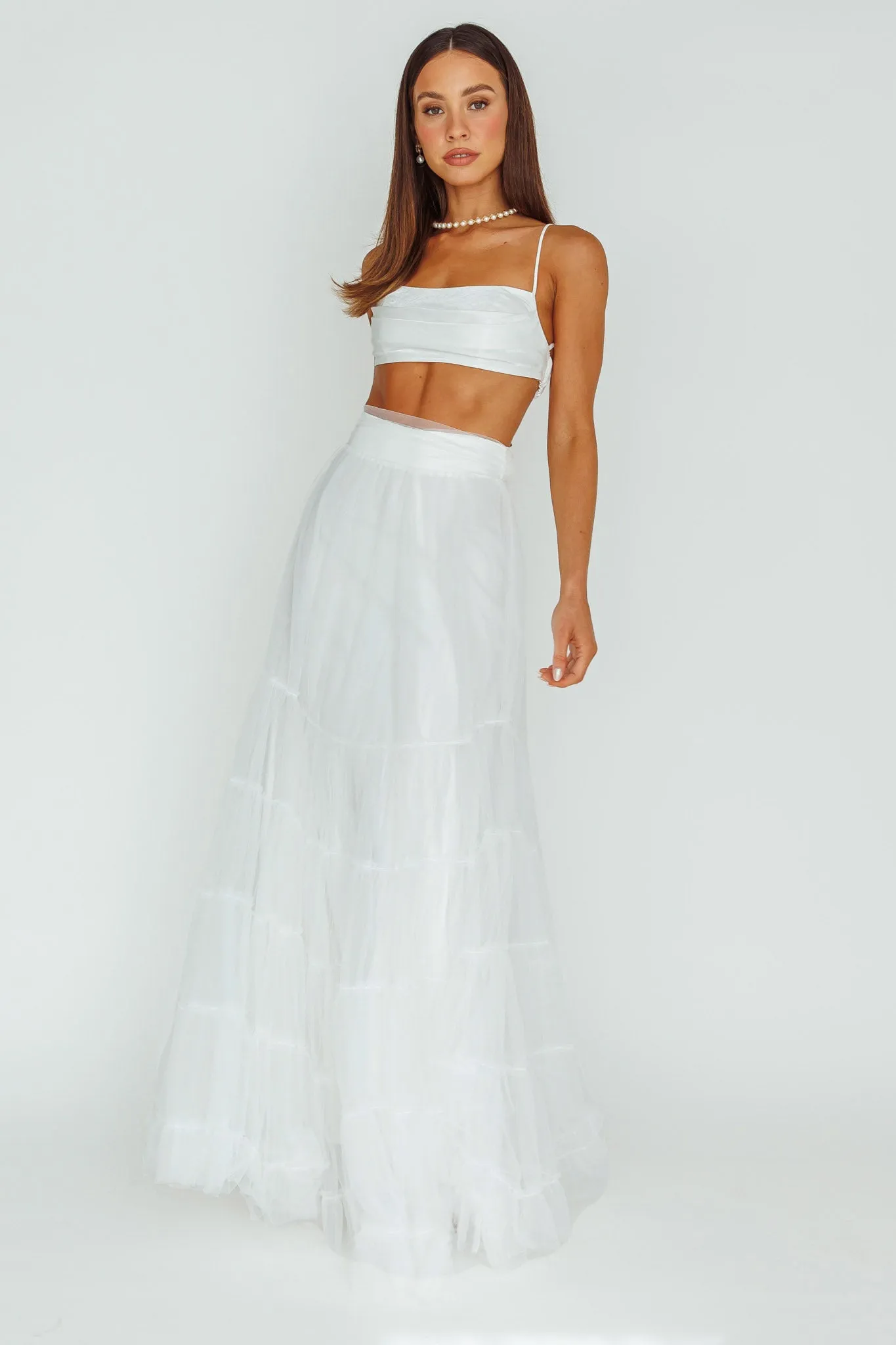 Mavis Mesh Overlay Maxi Skirt White